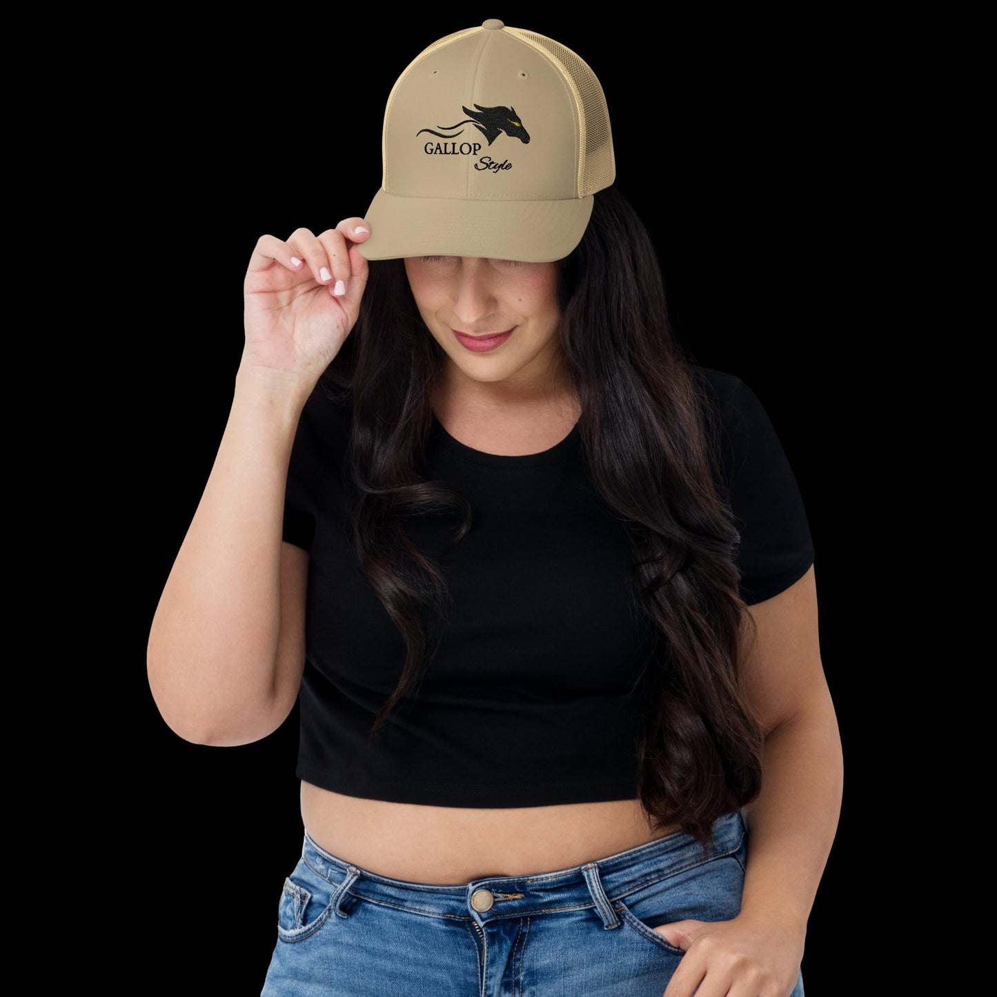 Hats Khaki Gallop Style Logo Trucker Cap - Black Stitching