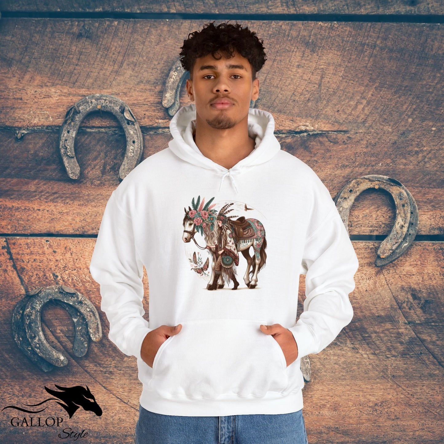 Hoodie BOHO Floral Horse and Rider Unisex Hoodie GS_7