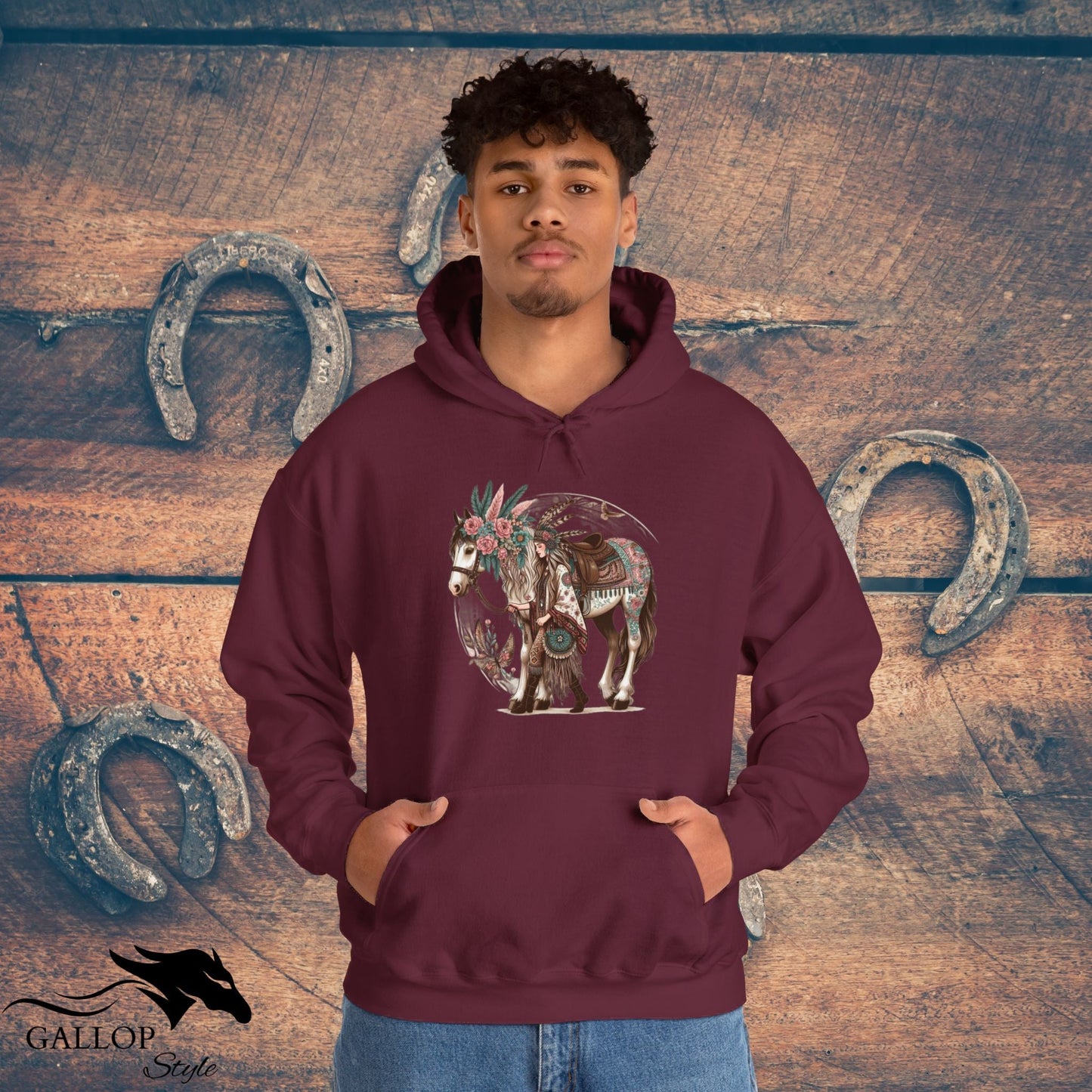 Hoodie BOHO Floral Horse and Rider Unisex Hoodie GS_7