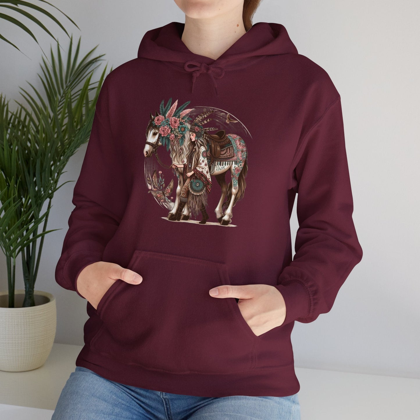 Hoodie BOHO Floral Horse and Rider Unisex Hoodie GS_7