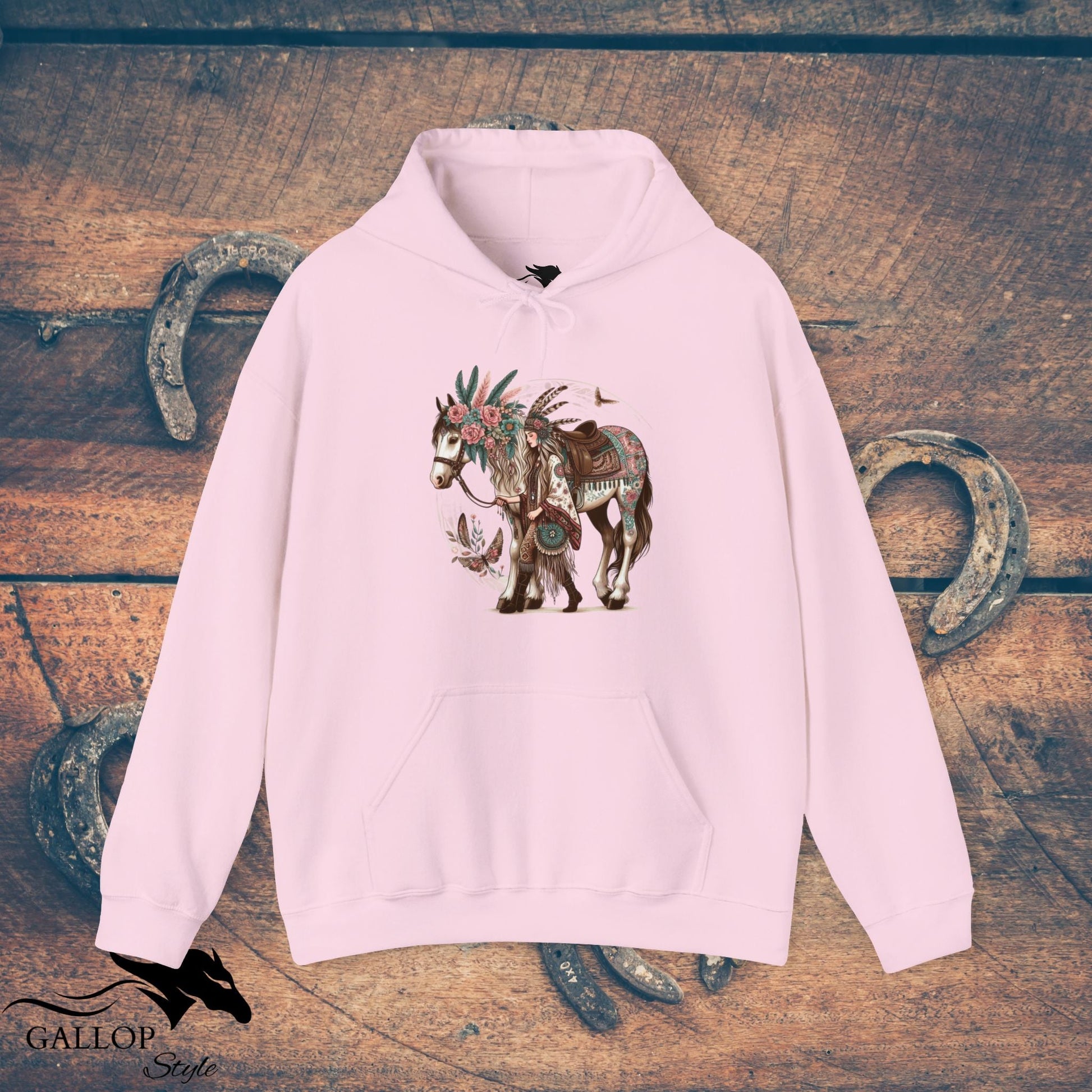 Hoodie Light Pink / S BOHO Floral Horse and Rider Unisex Hoodie GS_7