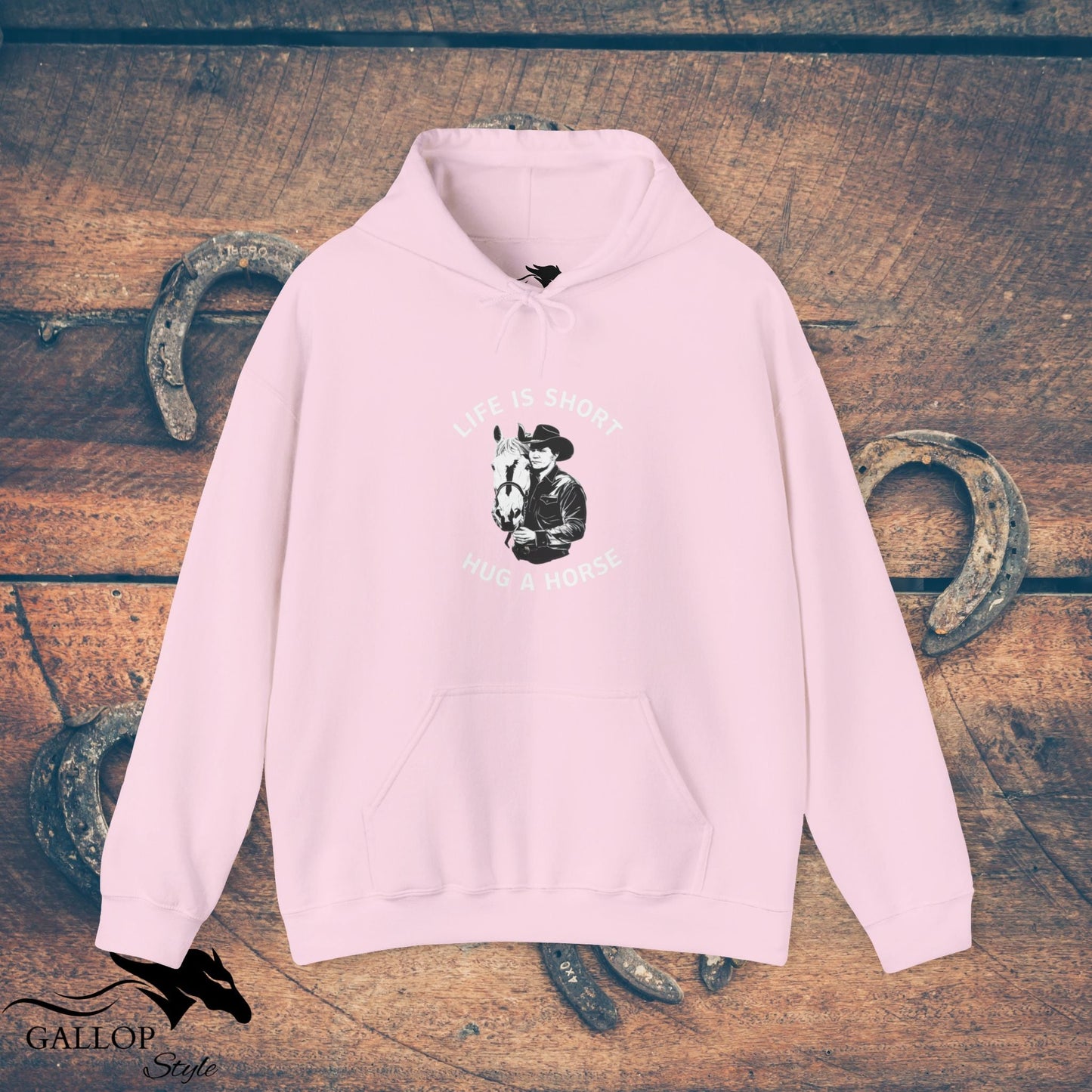 Hoodie Light Pink / S life is short hug a horse male Unisex Hoodie GS_33