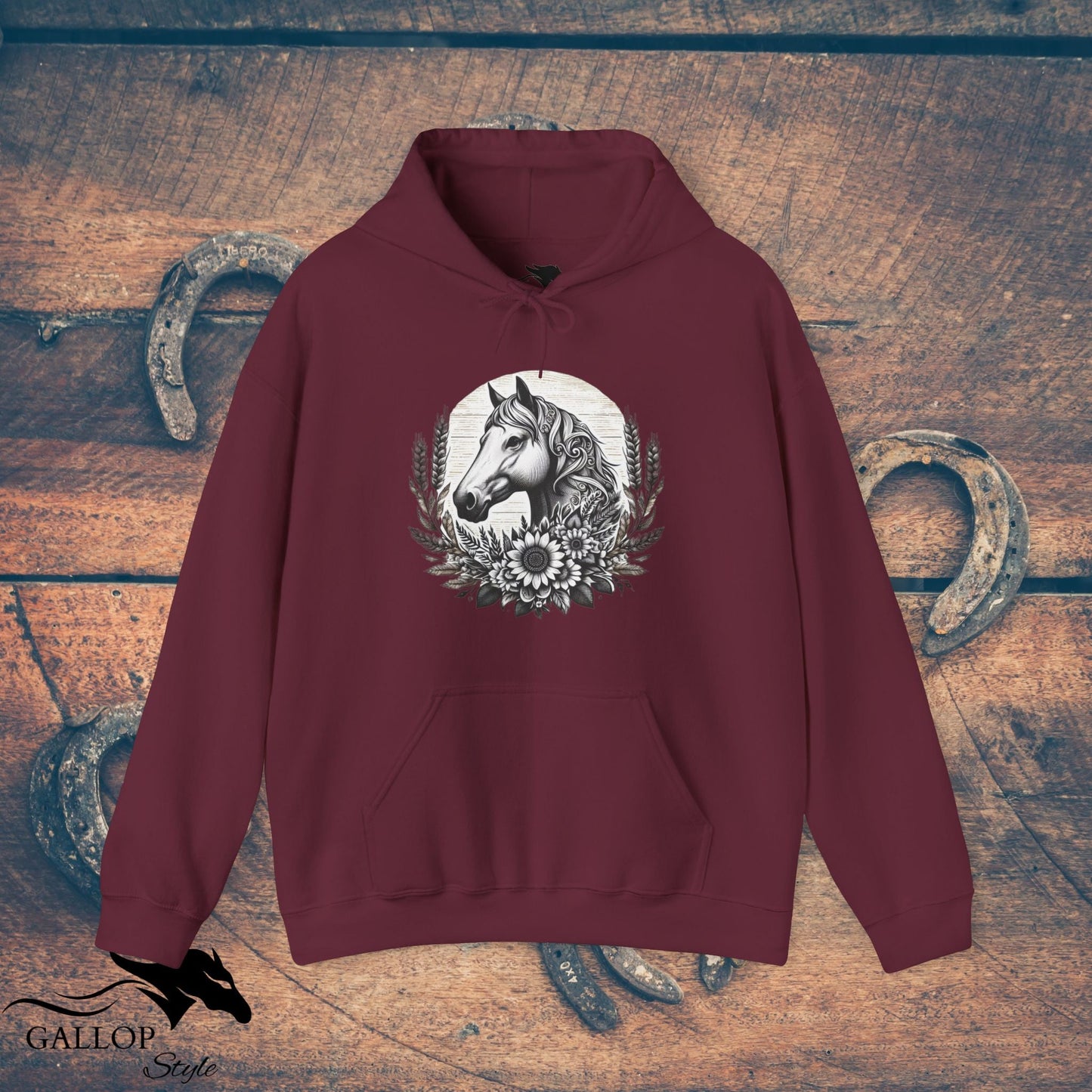 Hoodie Maroon / S Horse Sunflowers Wheat Unisex Hoodie GS_1