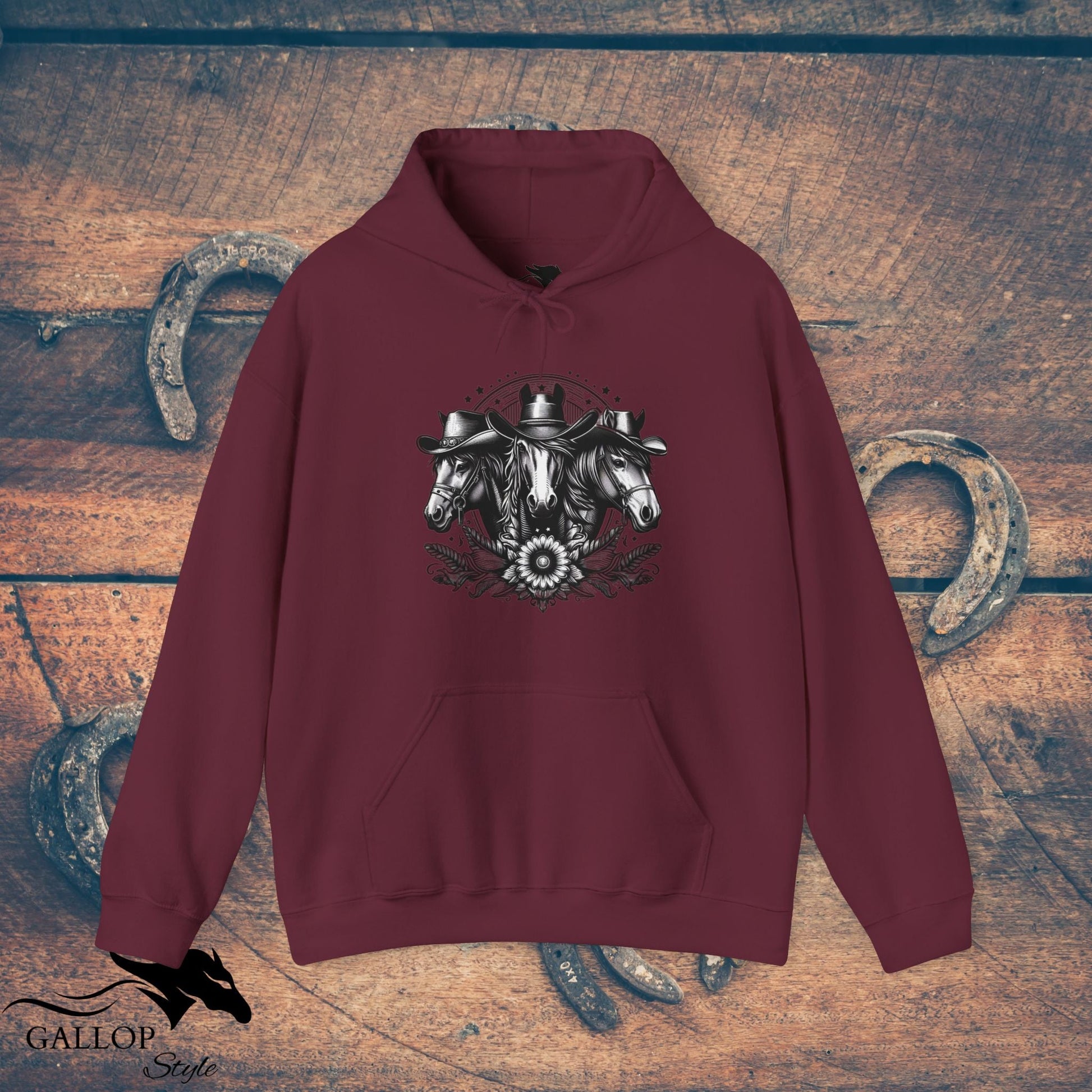 Hoodie Maroon / S Horse Trio Cowboy Hats Unisex Hoodie GS_28