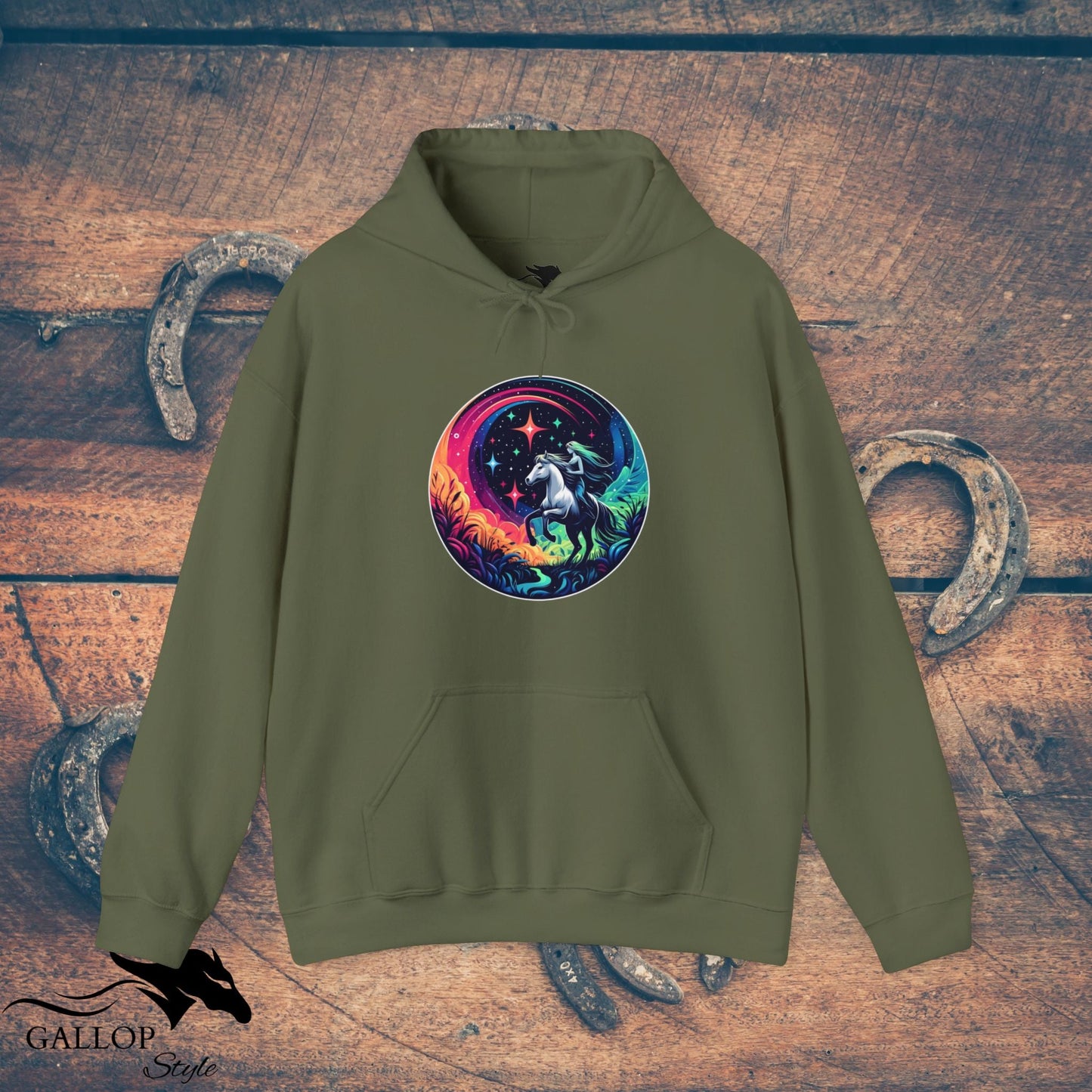 Hoodie Military Green / S Cosmic Horse & Rider Unisex Hoodie GS_35