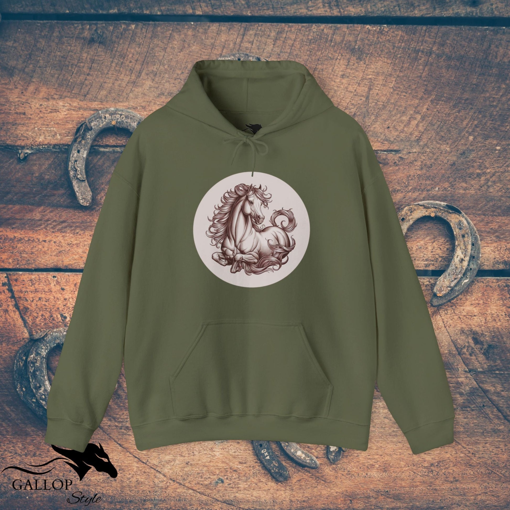 Hoodie Military Green / S Elegant Horse at Rest Unisex Hoodie GS_41