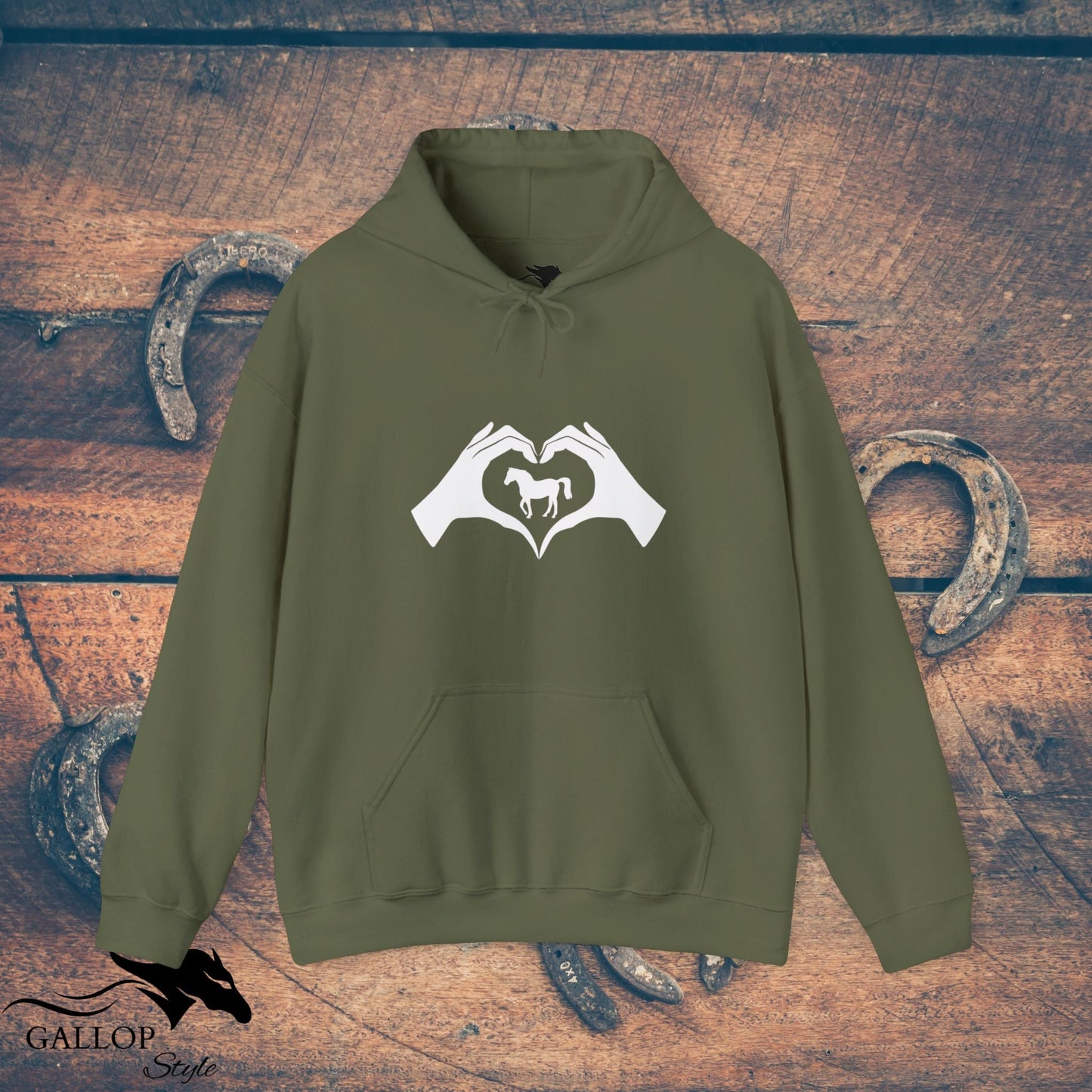 Hoodie Military Green / S Heart Hands Horses Unisex Hoodie GS_34