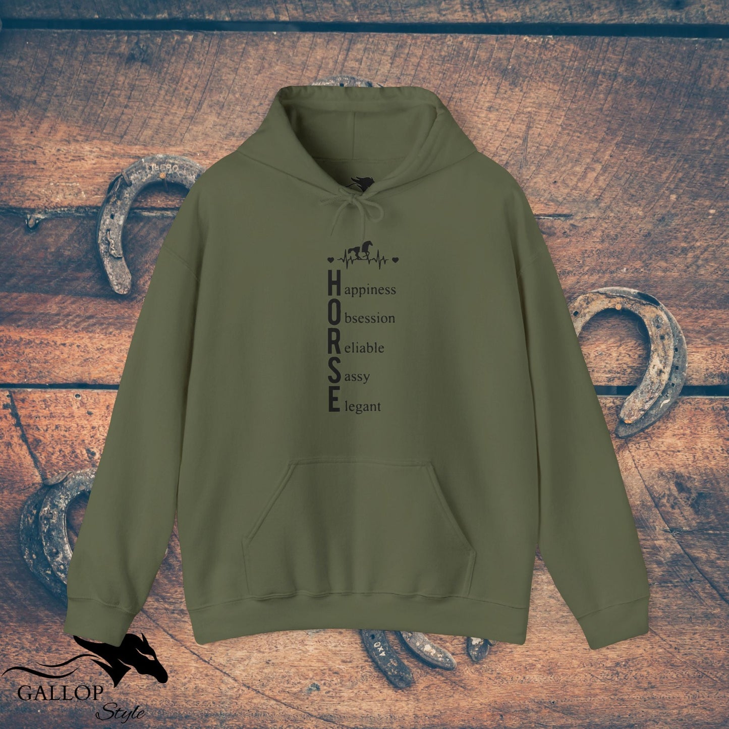 Hoodie Military Green / S Heartbeat Horse Definition Unisex Hoodie GS_47