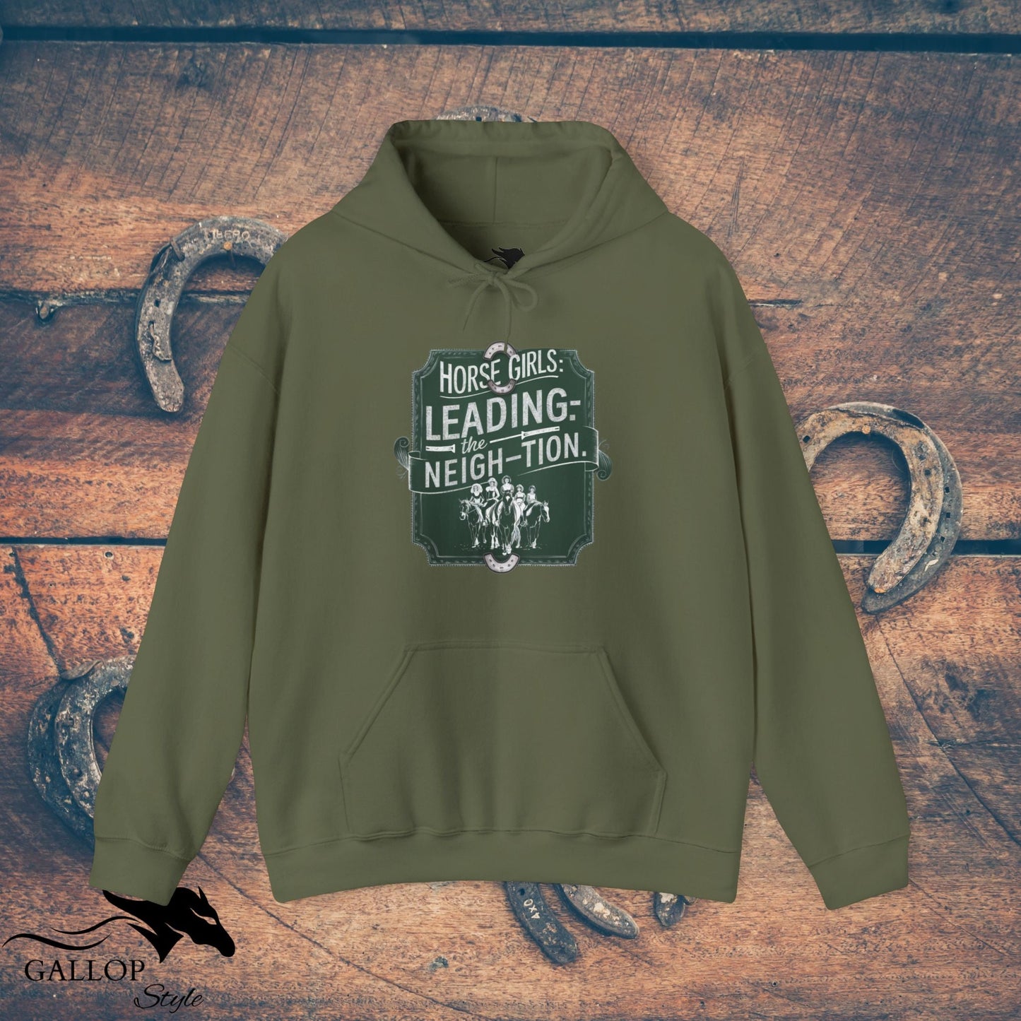 Hoodie Military Green / S Horse Girls Lead Neightion Unisex Hoodie GS_12