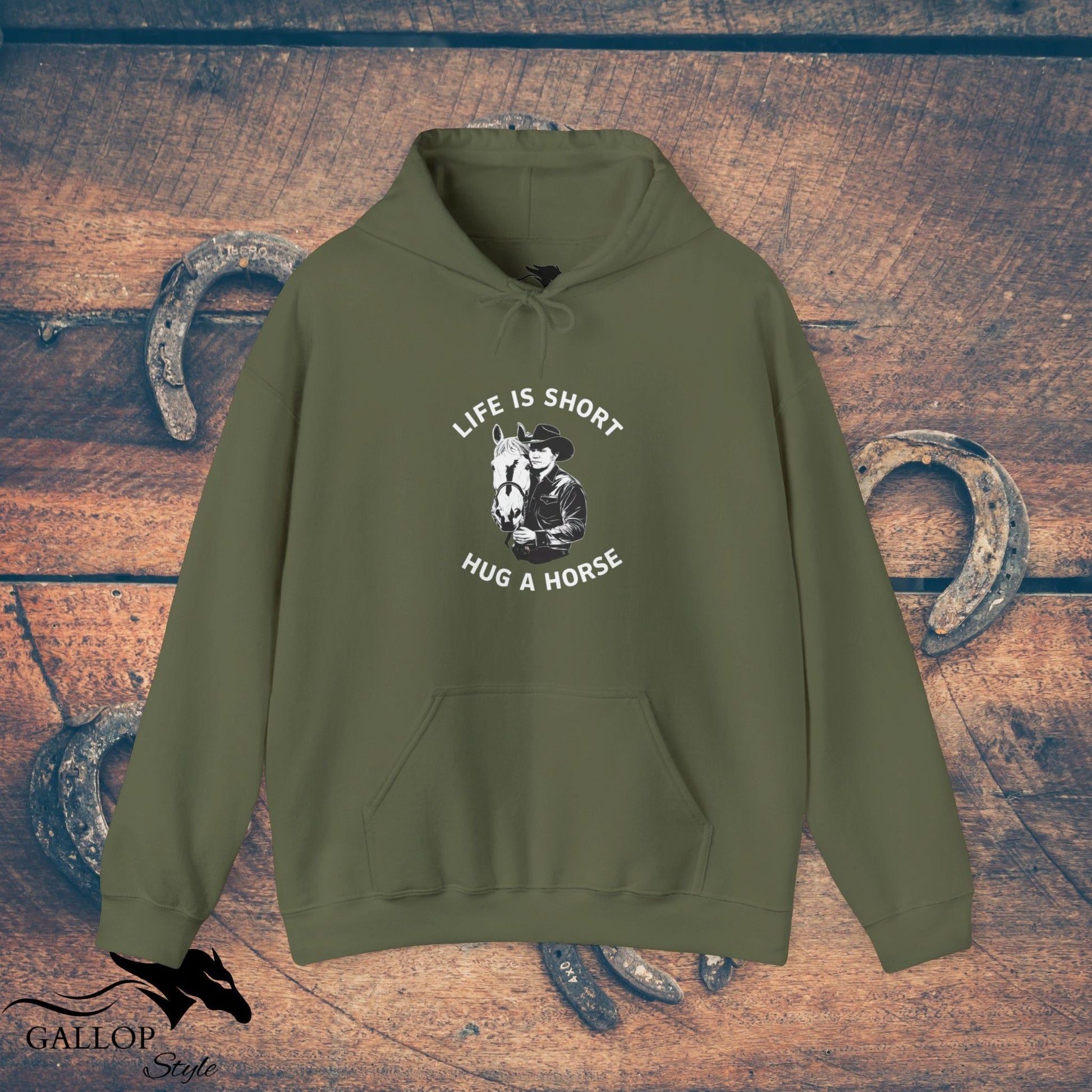 Hoodie Military Green / S life is short hug a horse male Unisex Hoodie GS_33