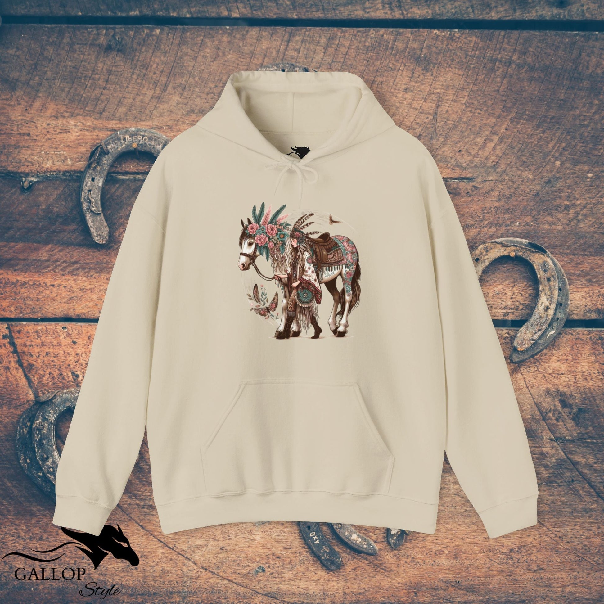 Hoodie Sand / S BOHO Floral Horse and Rider Unisex Hoodie GS_7