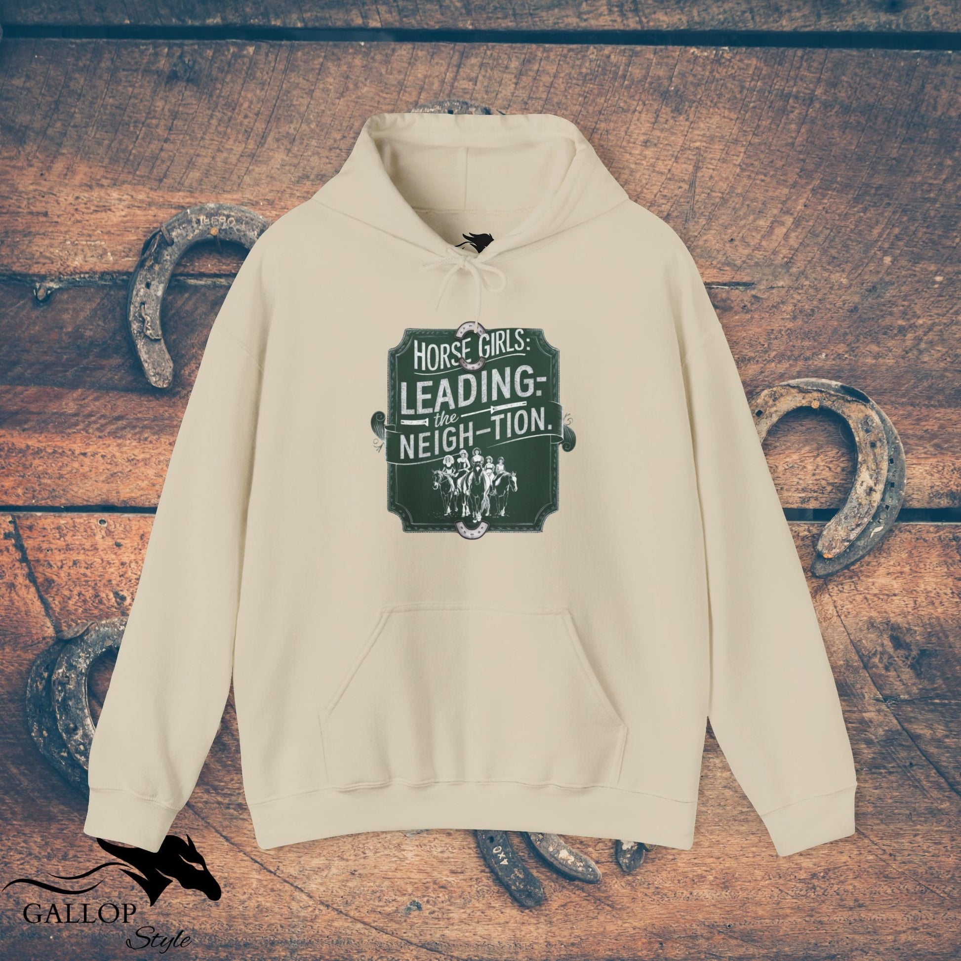 Hoodie Sand / S Horse Girls Lead Neightion Unisex Hoodie GS_12