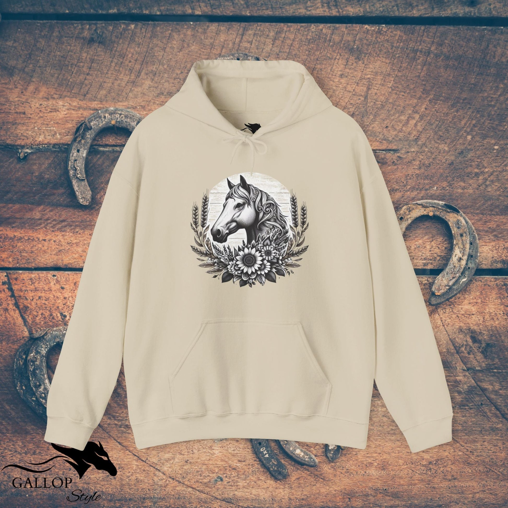 Hoodie Sand / S Horse Sunflowers Wheat Unisex Hoodie GS_1