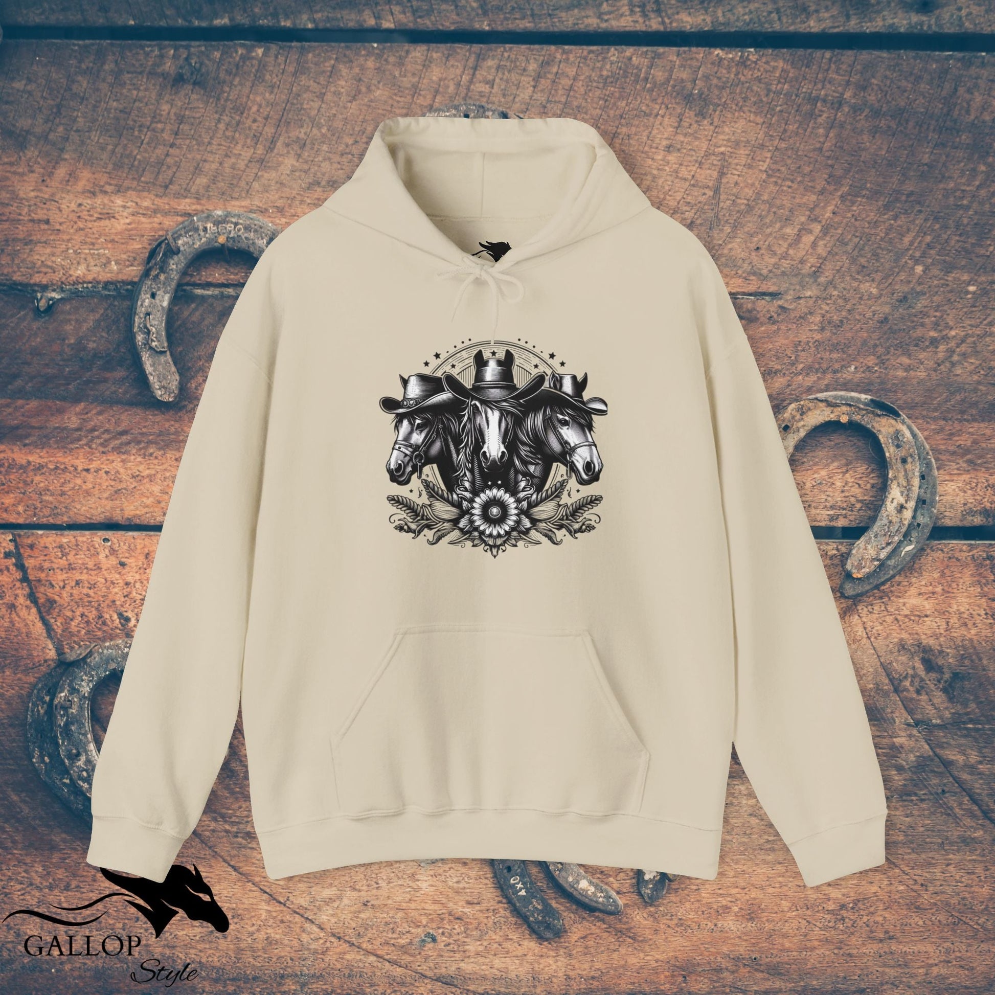 Hoodie Sand / S Horse Trio Cowboy Hats Unisex Hoodie GS_28