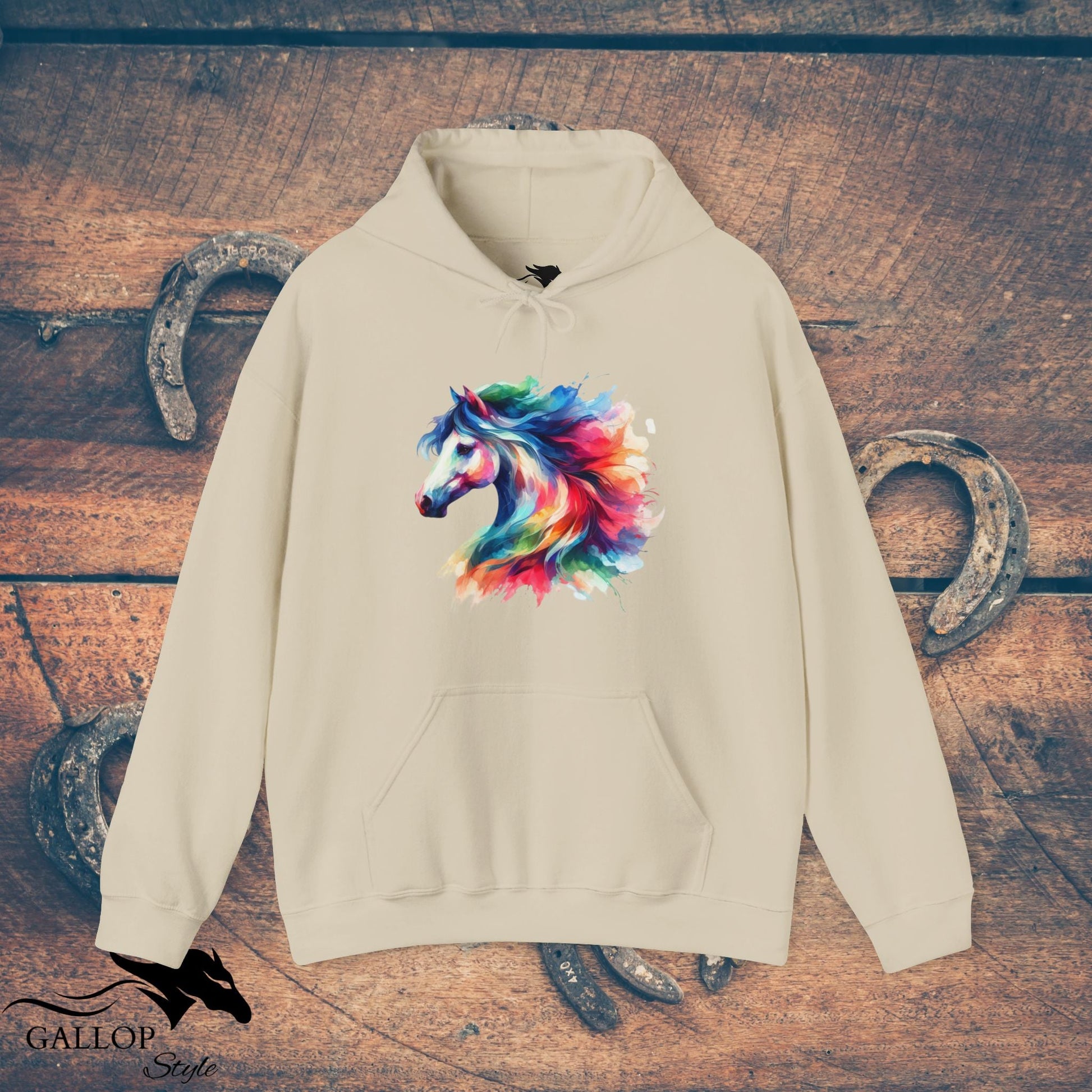 Hoodie Sand / S Vibrant Water Color Horse Unisex Hoodie GS_43