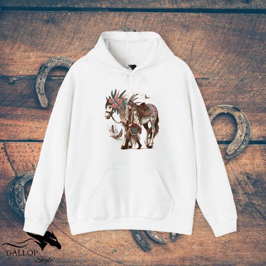 Hoodie White / S BOHO Floral Horse and Rider Unisex Hoodie GS_7