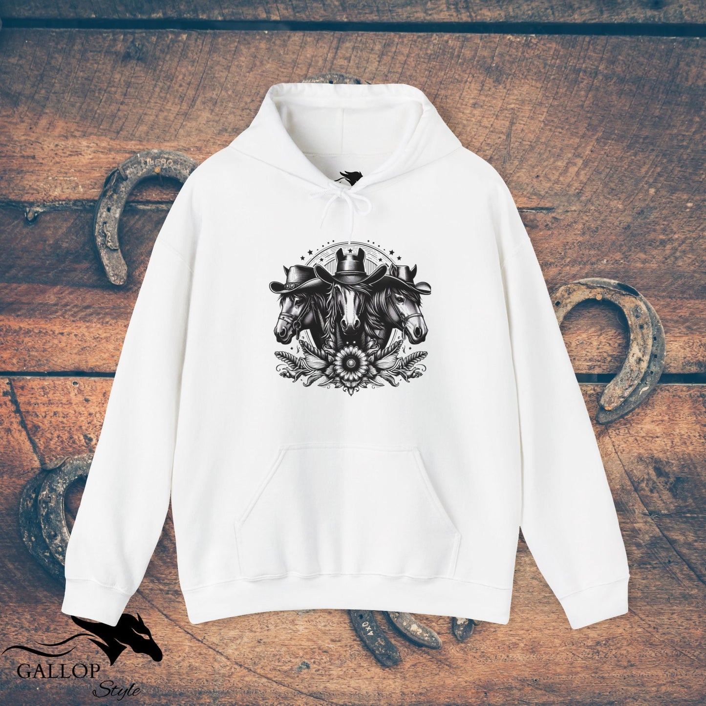 Hoodie White / S Horse Trio Cowboy Hats Unisex Hoodie GS_28