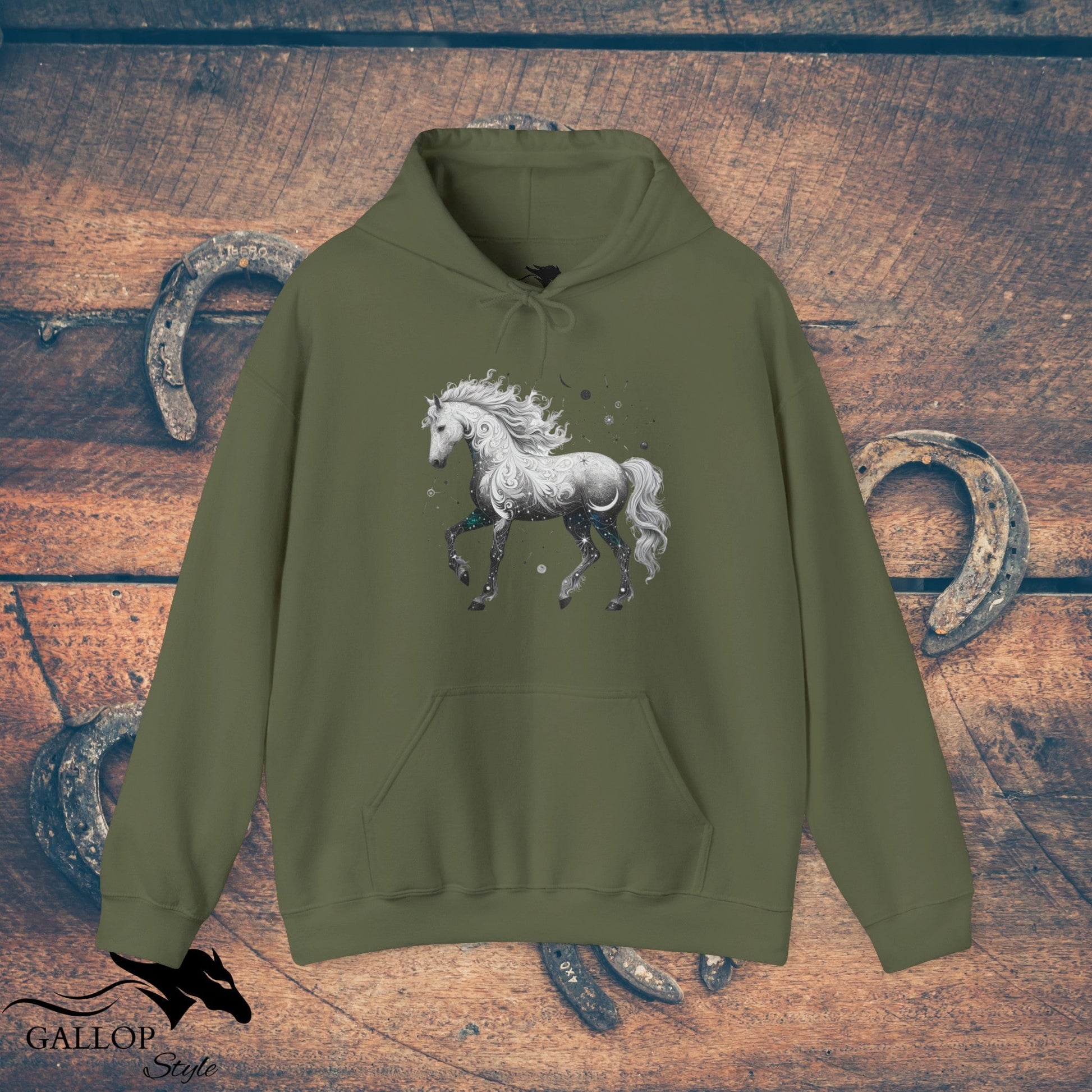 Hoodies & Sweatshirts Military Green / S Celestial Paisley Horse Stars T-Shirt Unisex Hoodie GS_50