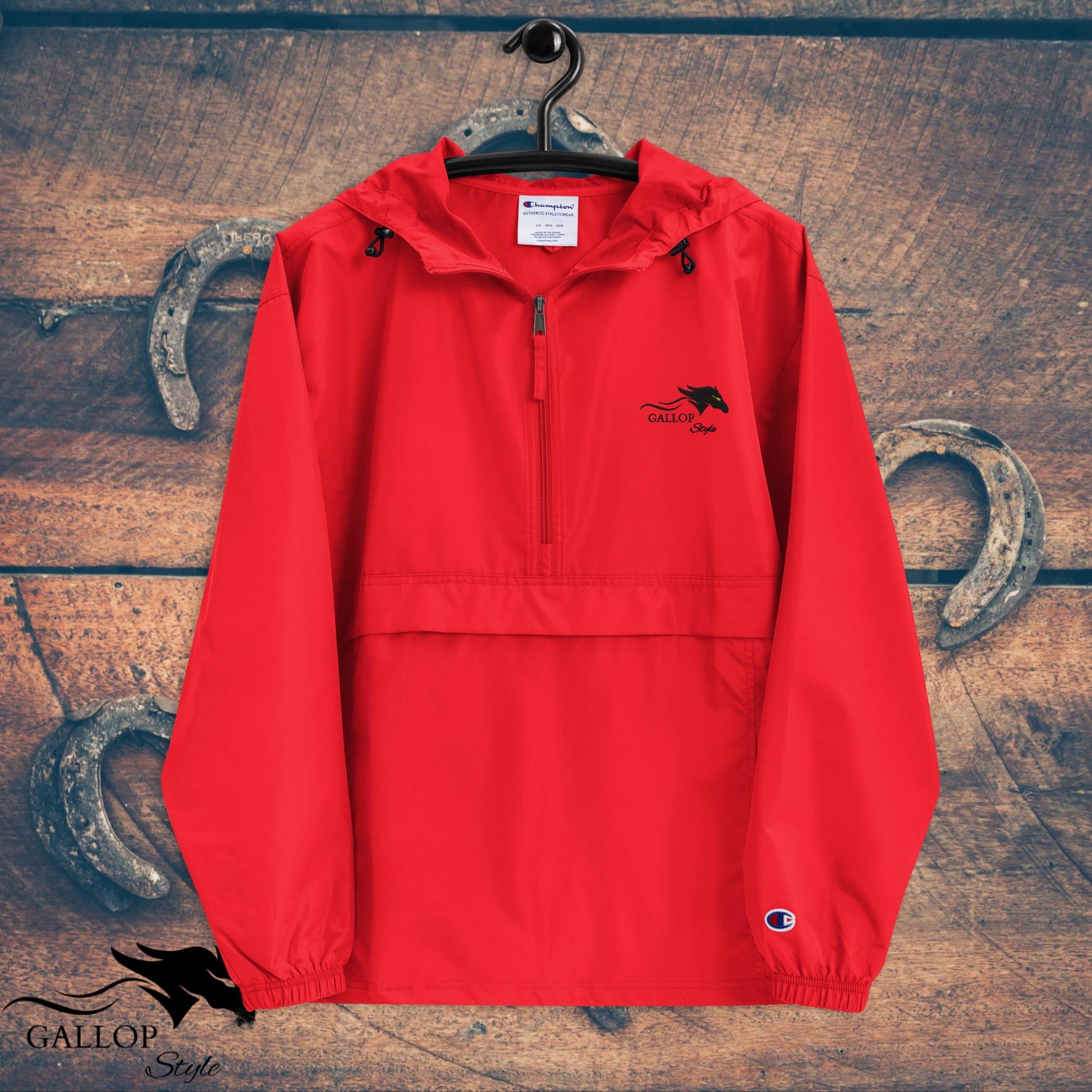 Scarlet / S Gallop Style Embroidered Champion Packable Jacket