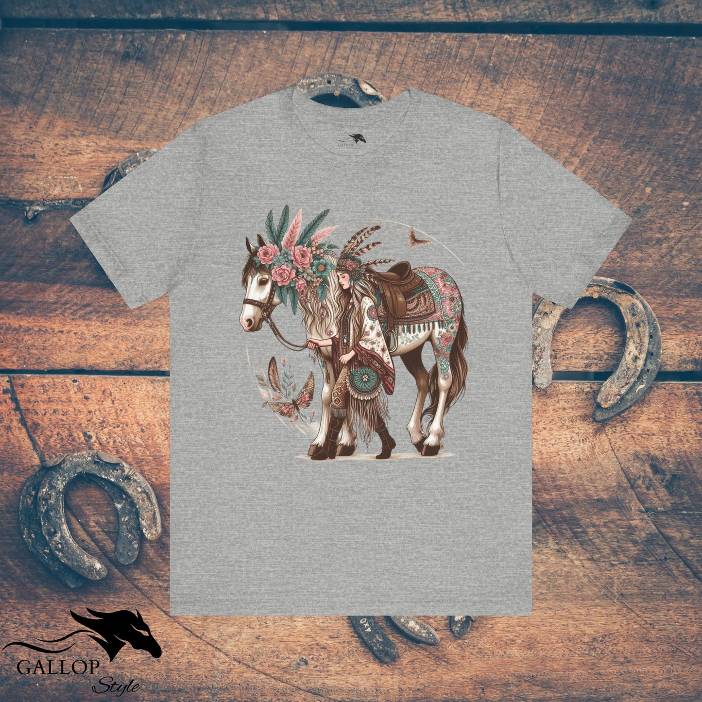 T-Shirt Athletic Heather / S BOHO Floral Horse and Rider T-Shirt GS_7