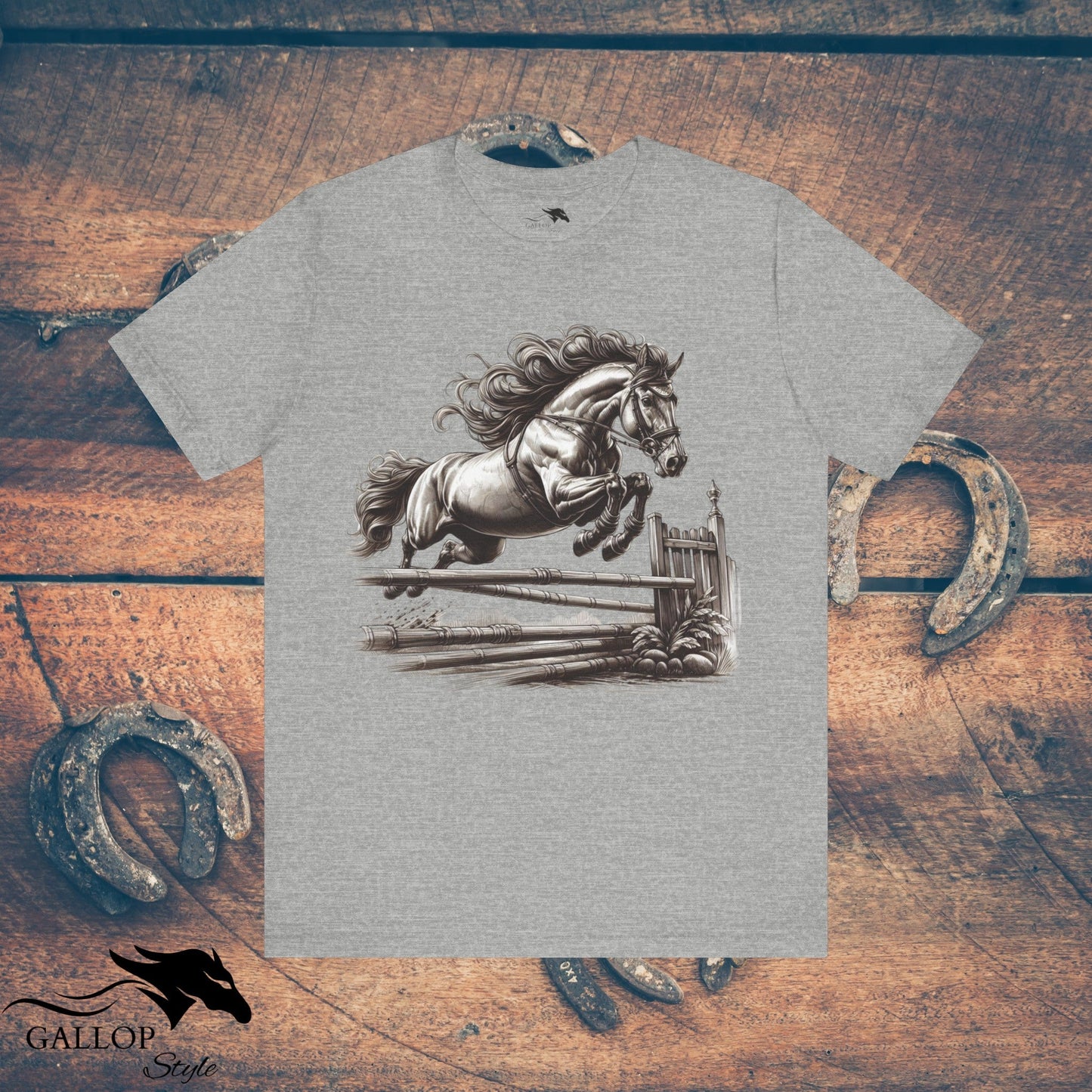 T-Shirt Athletic Heather / S Horse Jumping Fence Flowing Mane GS_17