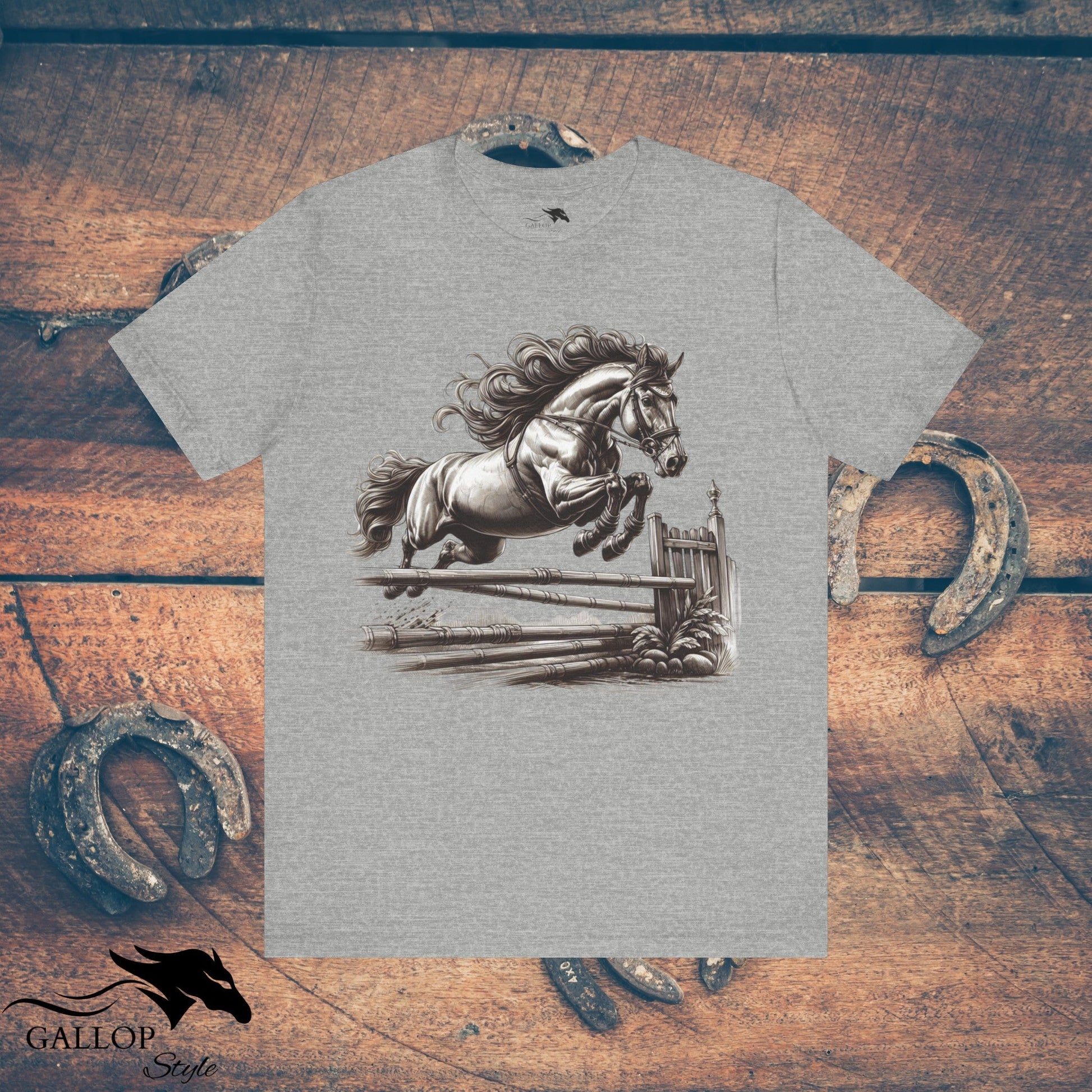 T-Shirt Athletic Heather / S Horse Jumping Fence Flowing Mane GS_17