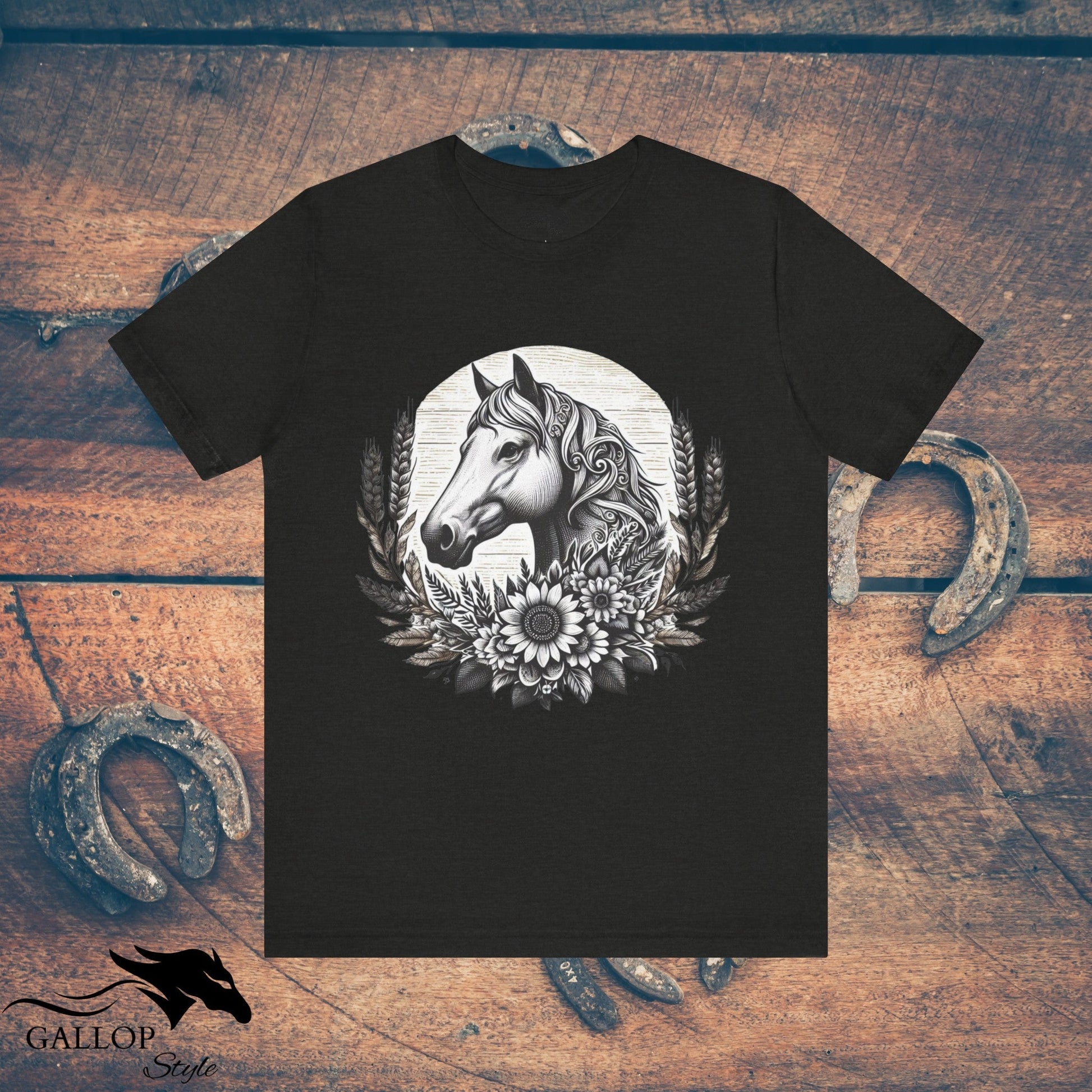 T-Shirt Black Heather / S Horse Sunflowers Wheat GS_1 T-Shirt