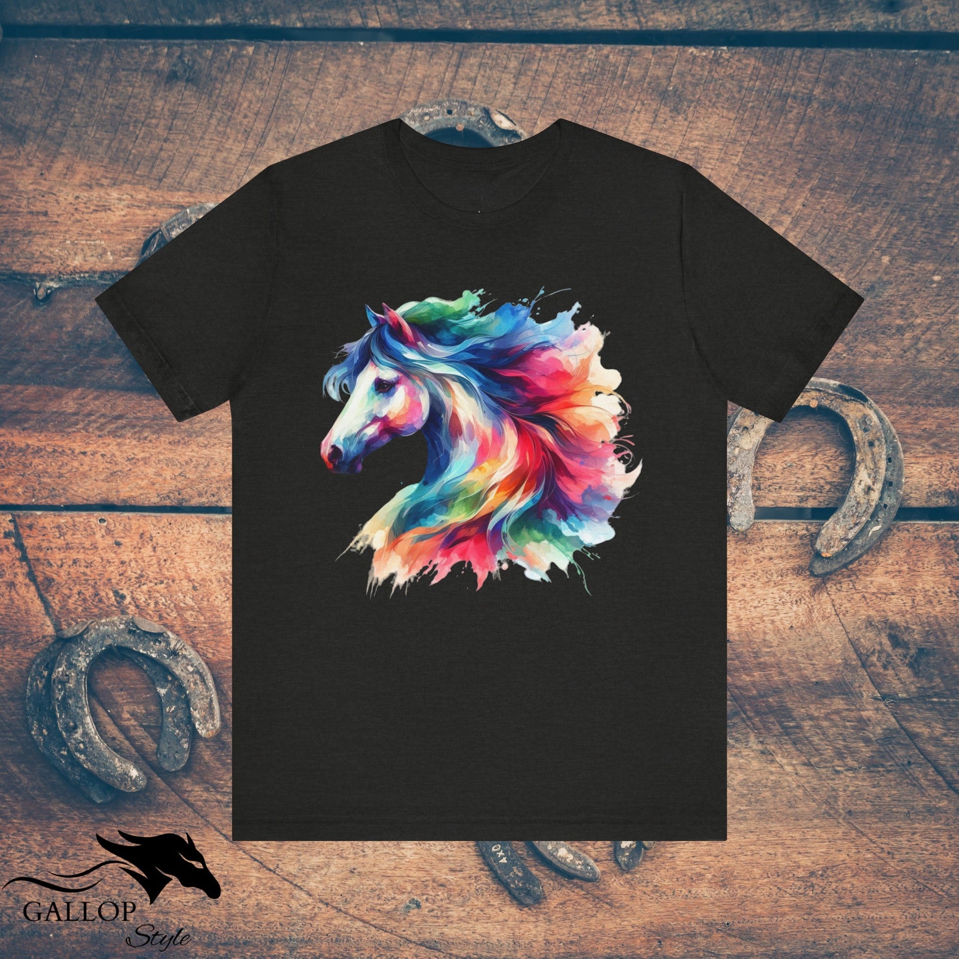 T-Shirt Black Heather / S Vibrant Water Color Horse T-Shirt GS_43