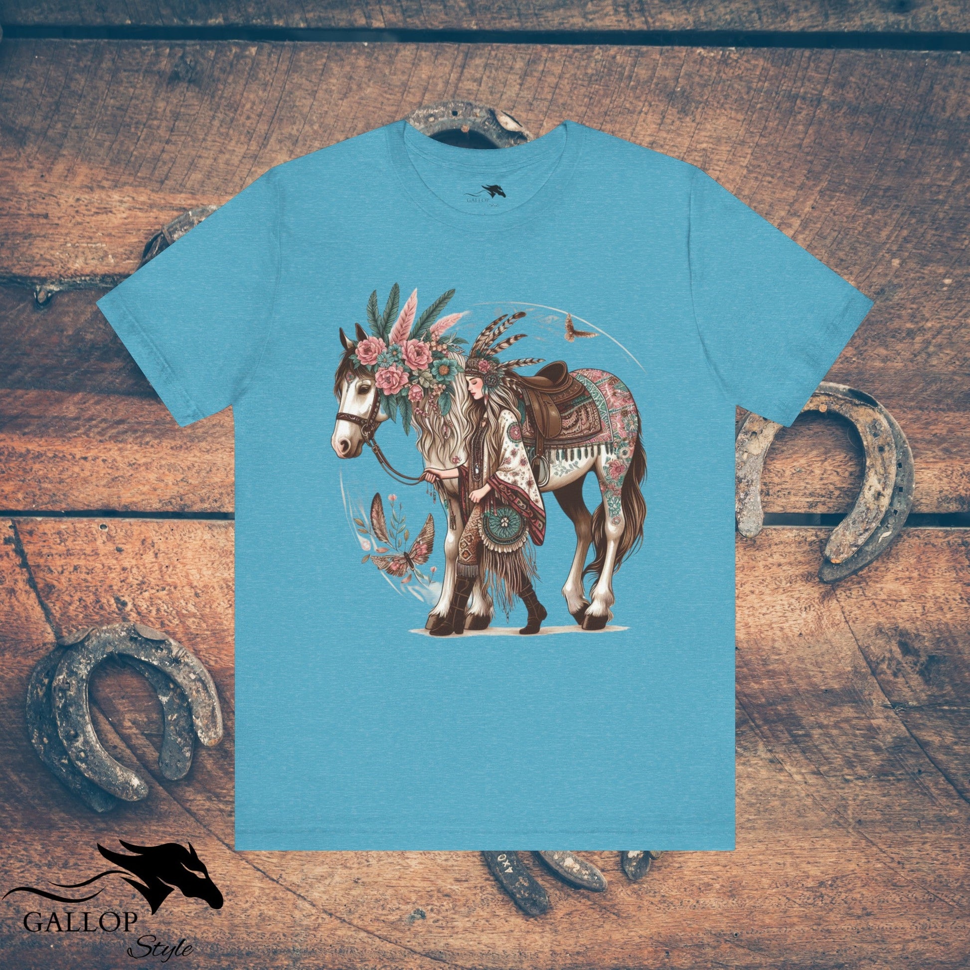 T-Shirt Heather Aqua / S BOHO Floral Horse and Rider T-Shirt GS_7