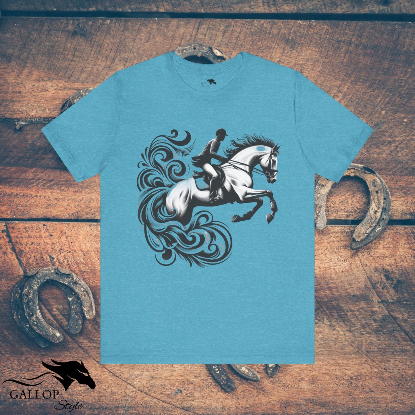 T-Shirt Heather Aqua / S Dashing Horse & Rider Scrolls T-Shirt GS_10