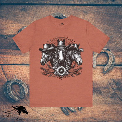 T-Shirt Heather Clay / S Horse Trio Cowboy Hats T-Shirt GS_28