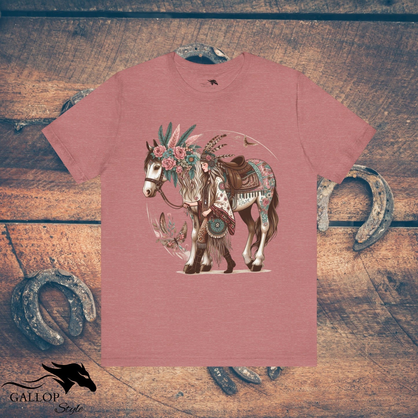 T-Shirt Heather Mauve / S BOHO Floral Horse and Rider T-Shirt GS_7