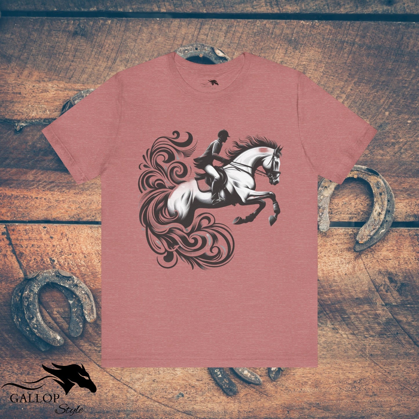 T-Shirt Heather Mauve / S Dashing Horse & Rider Scrolls T-Shirt GS_10