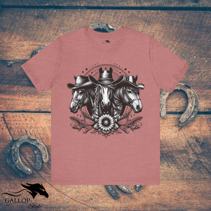 T-Shirt Heather Mauve / S Horse Trio Cowboy Hats T-Shirt GS_28