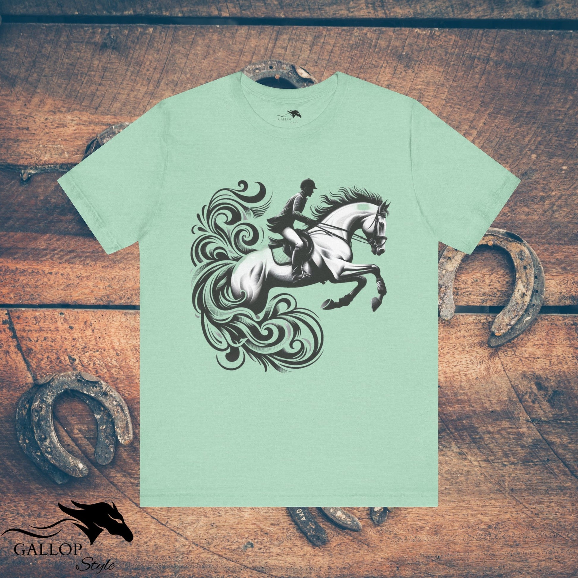 T-Shirt Heather Mint / S Dashing Horse & Rider Scrolls T-Shirt GS_10