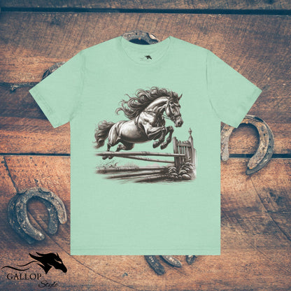 T-Shirt Heather Mint / S Horse Jumping Fence Flowing Mane GS_17