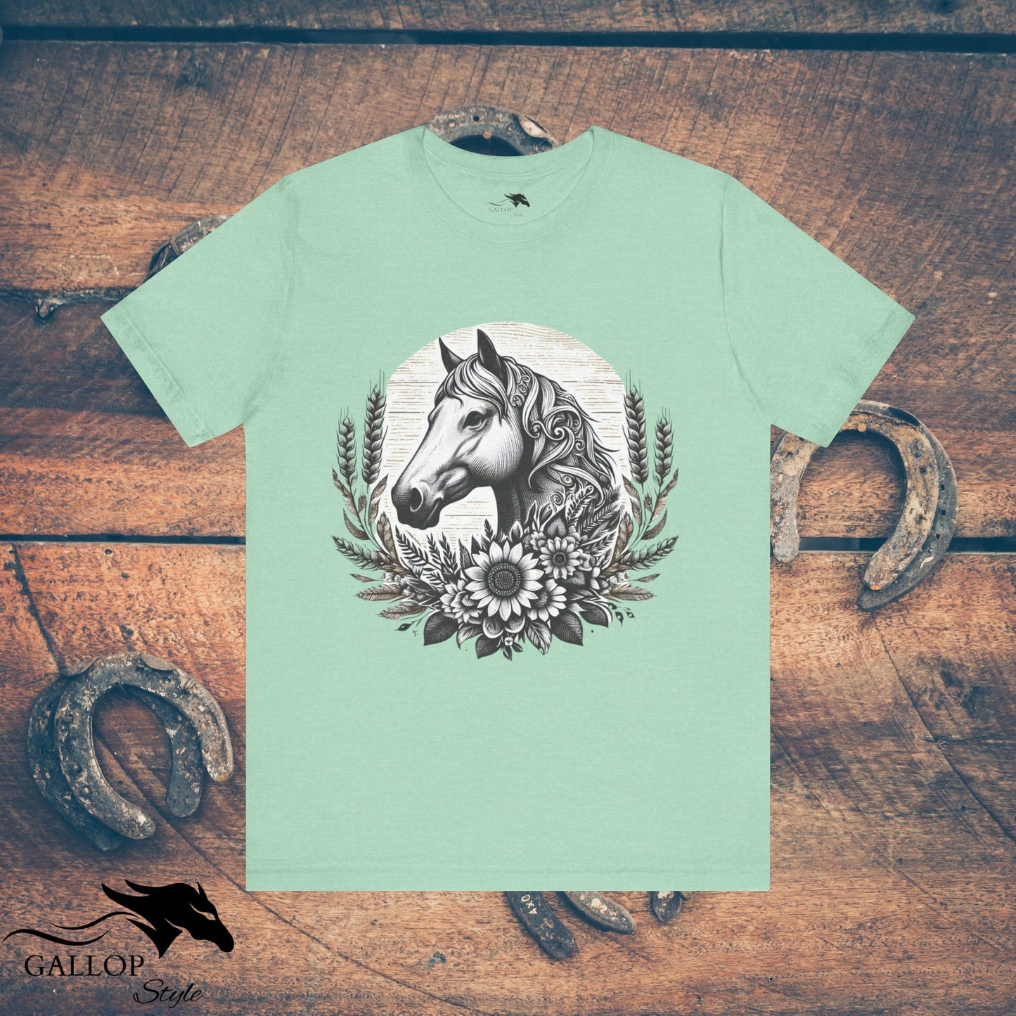 T-Shirt Heather Mint / S Horse Sunflowers Wheat GS_1 T-Shirt