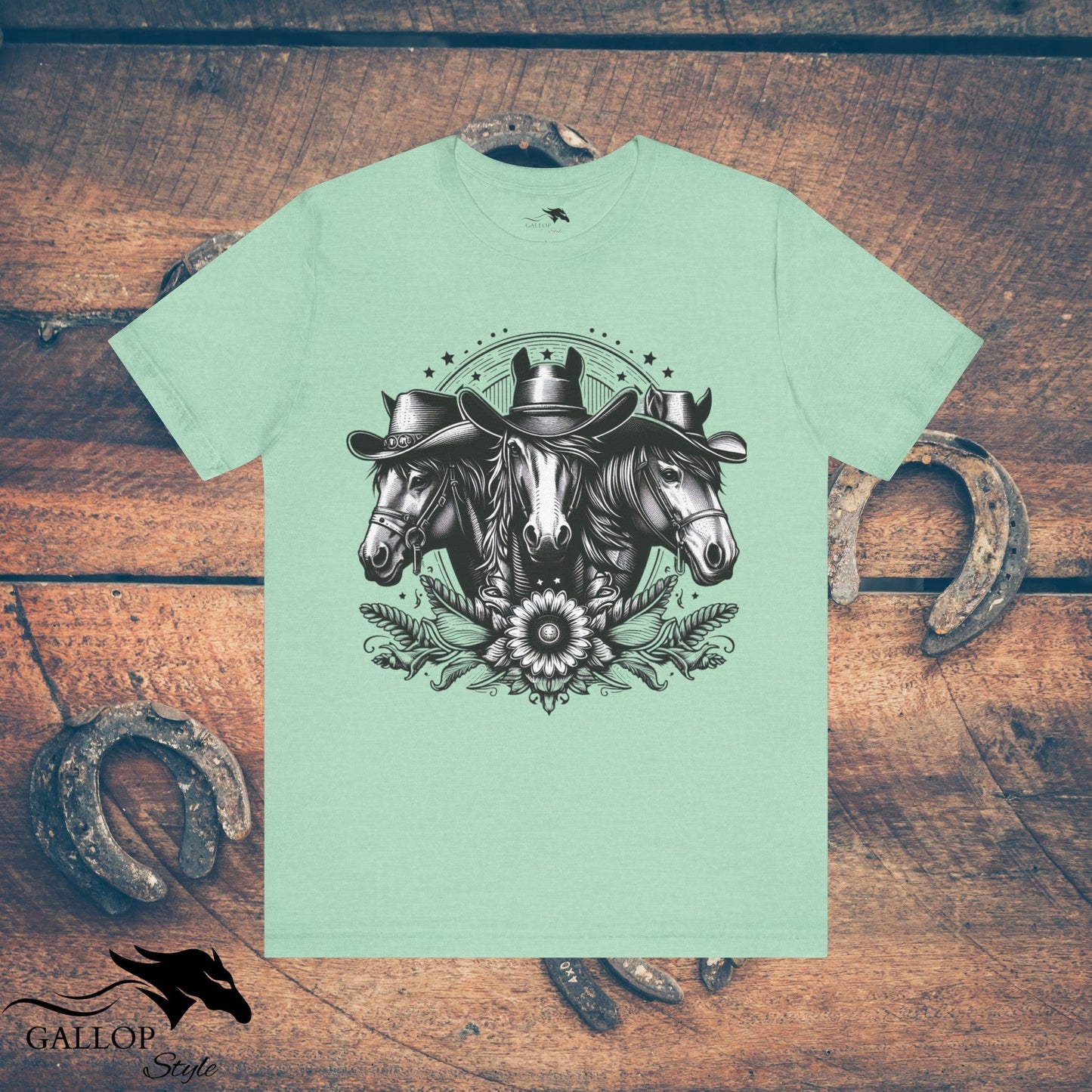 T-Shirt Heather Mint / S Horse Trio Cowboy Hats T-Shirt GS_28