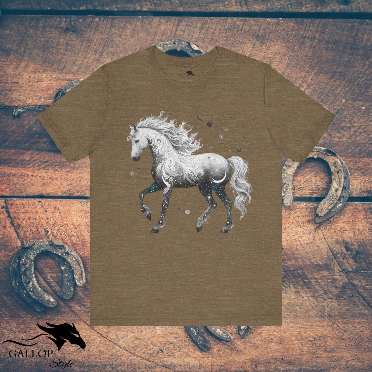 T-Shirt Heather Olive / S Celestial Paisley Horse Stars T-Shirt GS_50