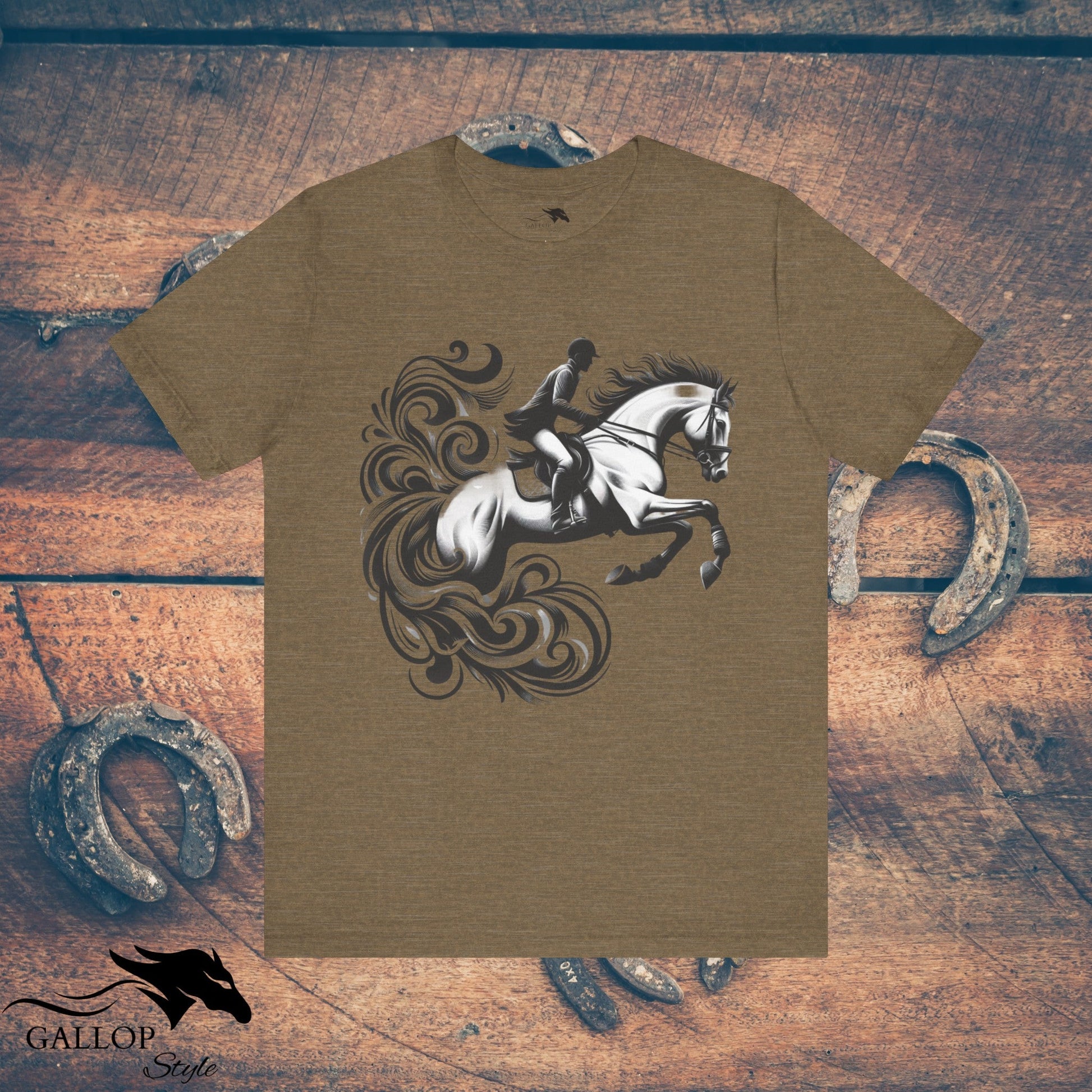 T-Shirt Heather Olive / S Dashing Horse & Rider Scrolls T-Shirt GS_10