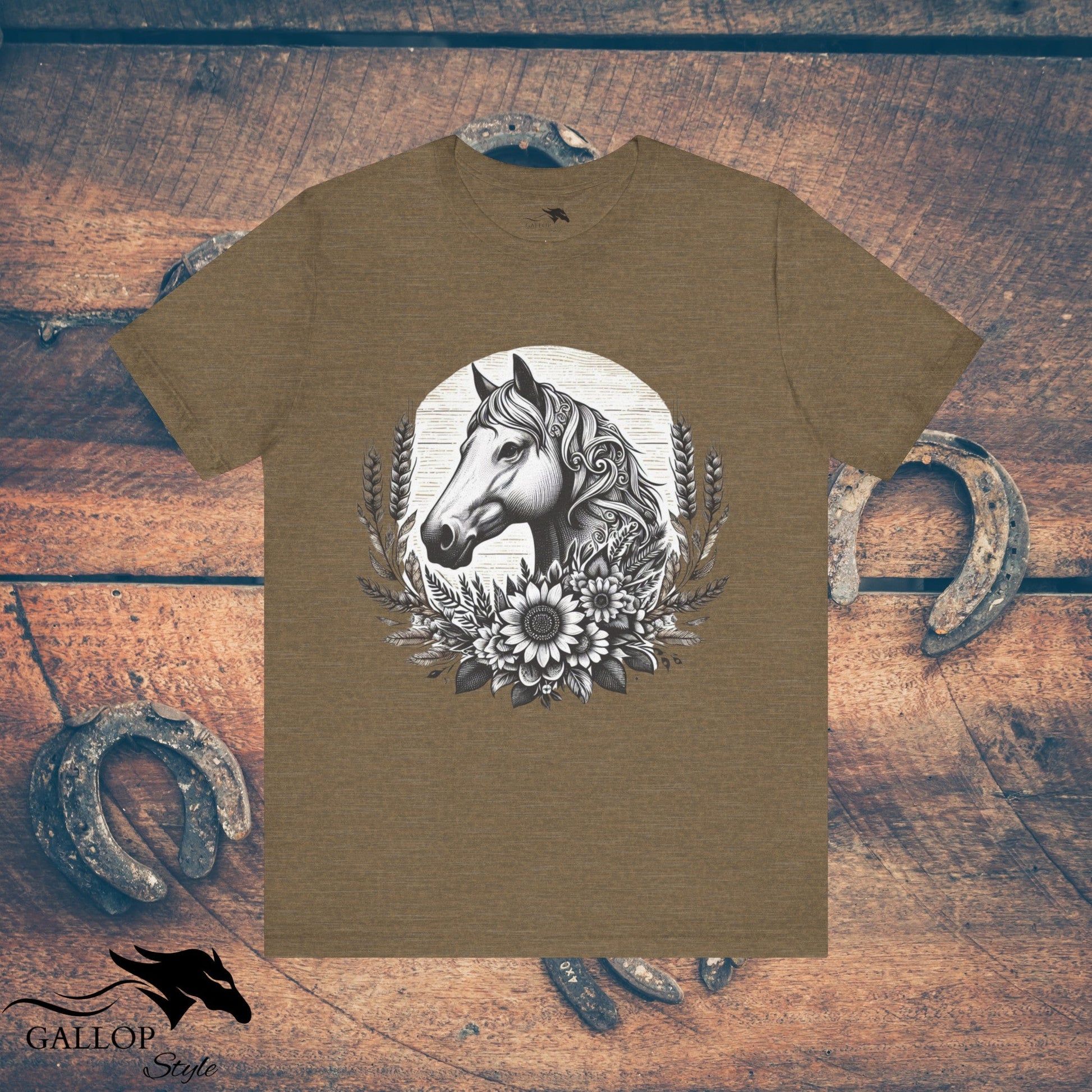 T-Shirt Heather Olive / S Horse Sunflowers Wheat GS_1 T-Shirt