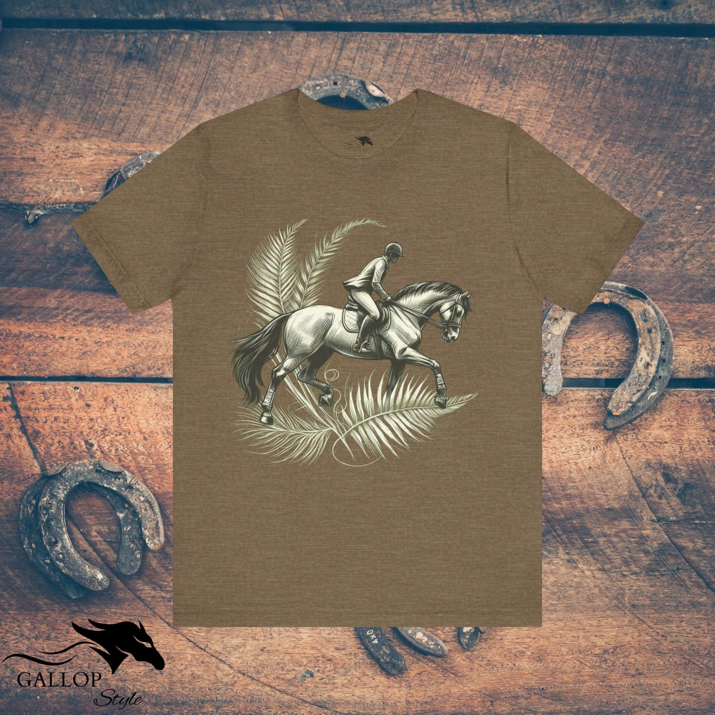 T-Shirt Heather Olive / S Majestic Horse & Rider Ferns T-Shirt GS_5