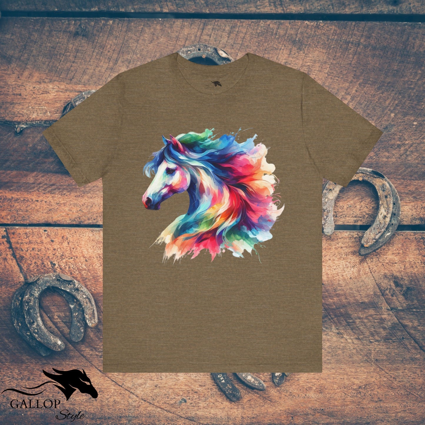 T-Shirt Heather Olive / S Vibrant Water Color Horse T-Shirt GS_43