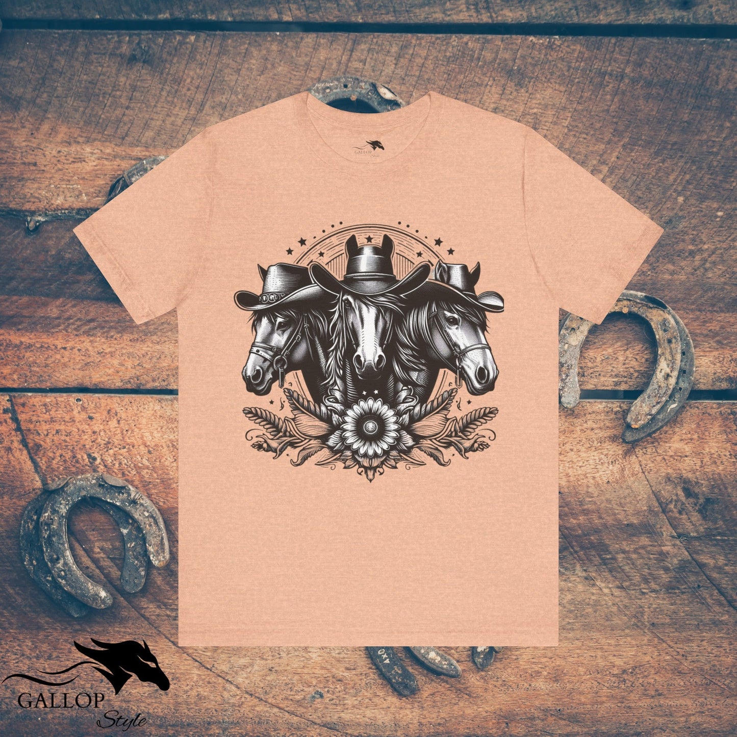 T-Shirt Heather Peach / S Horse Trio Cowboy Hats T-Shirt GS_28