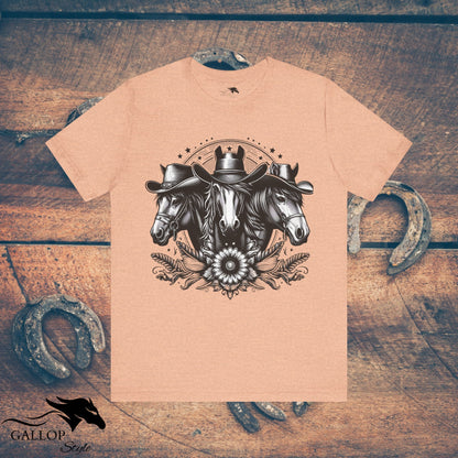 T-Shirt Heather Peach / S Horse Trio Cowboy Hats T-Shirt GS_28