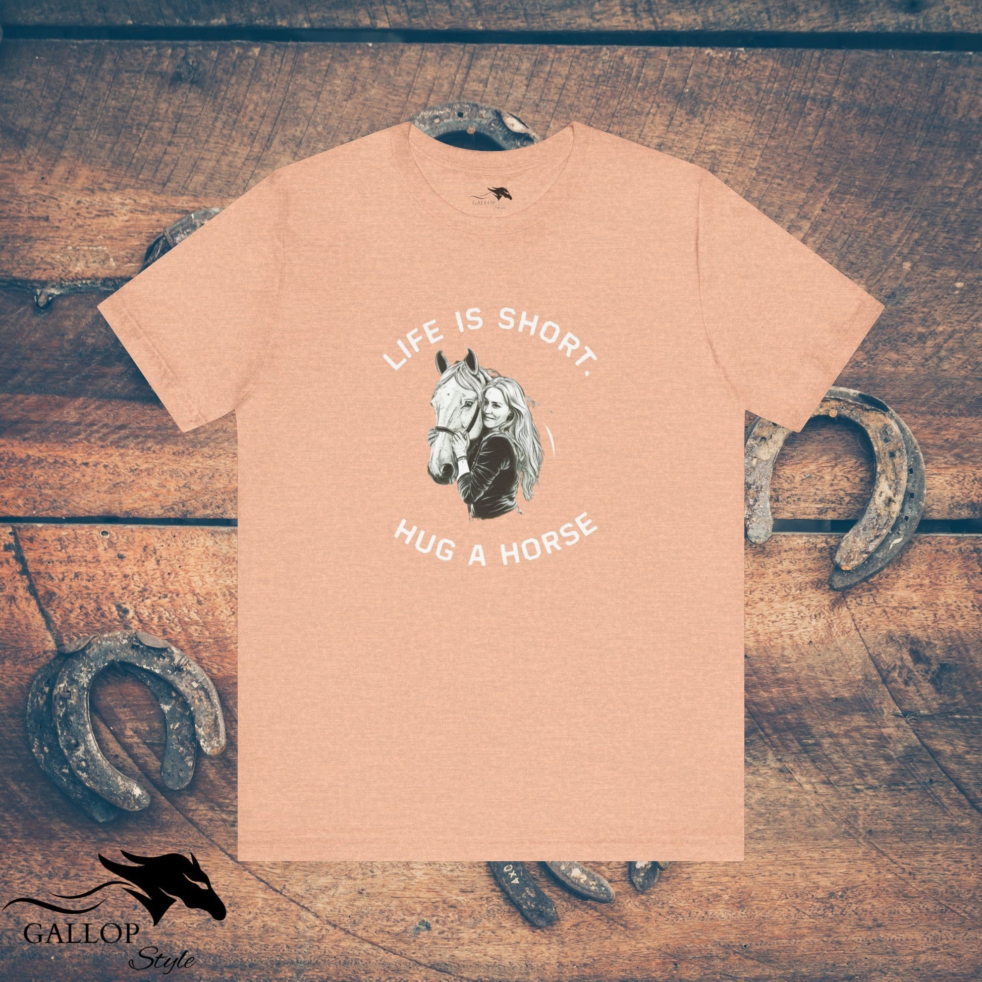 T-Shirt Heather Peach / S life is short hug a horse T-Shirt GS_32