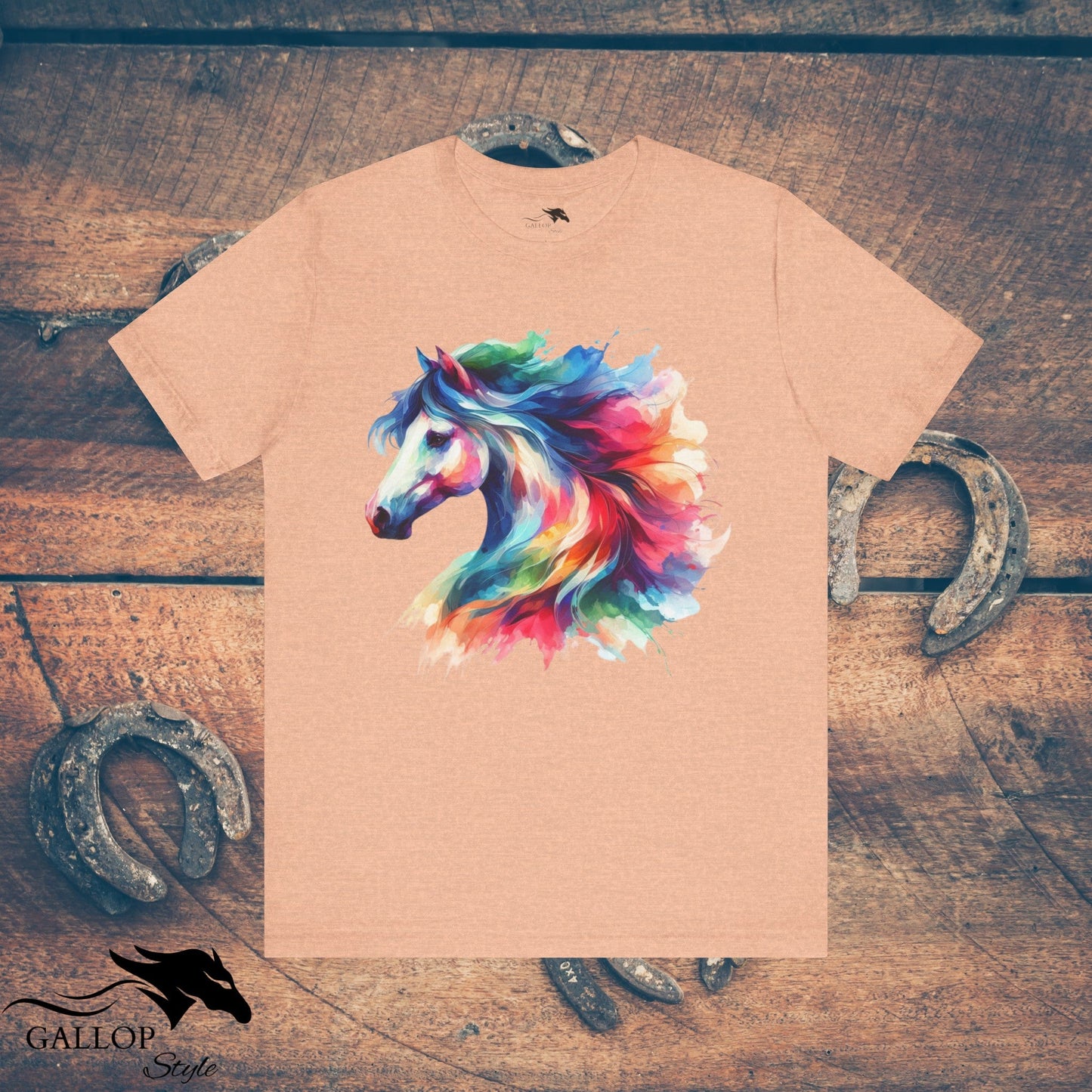 T-Shirt Heather Peach / S Vibrant Water Color Horse T-Shirt GS_43