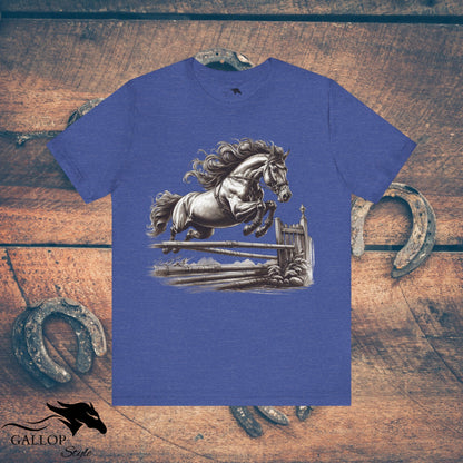 T-Shirt Heather True Royal / S Horse Jumping Fence Flowing Mane GS_17