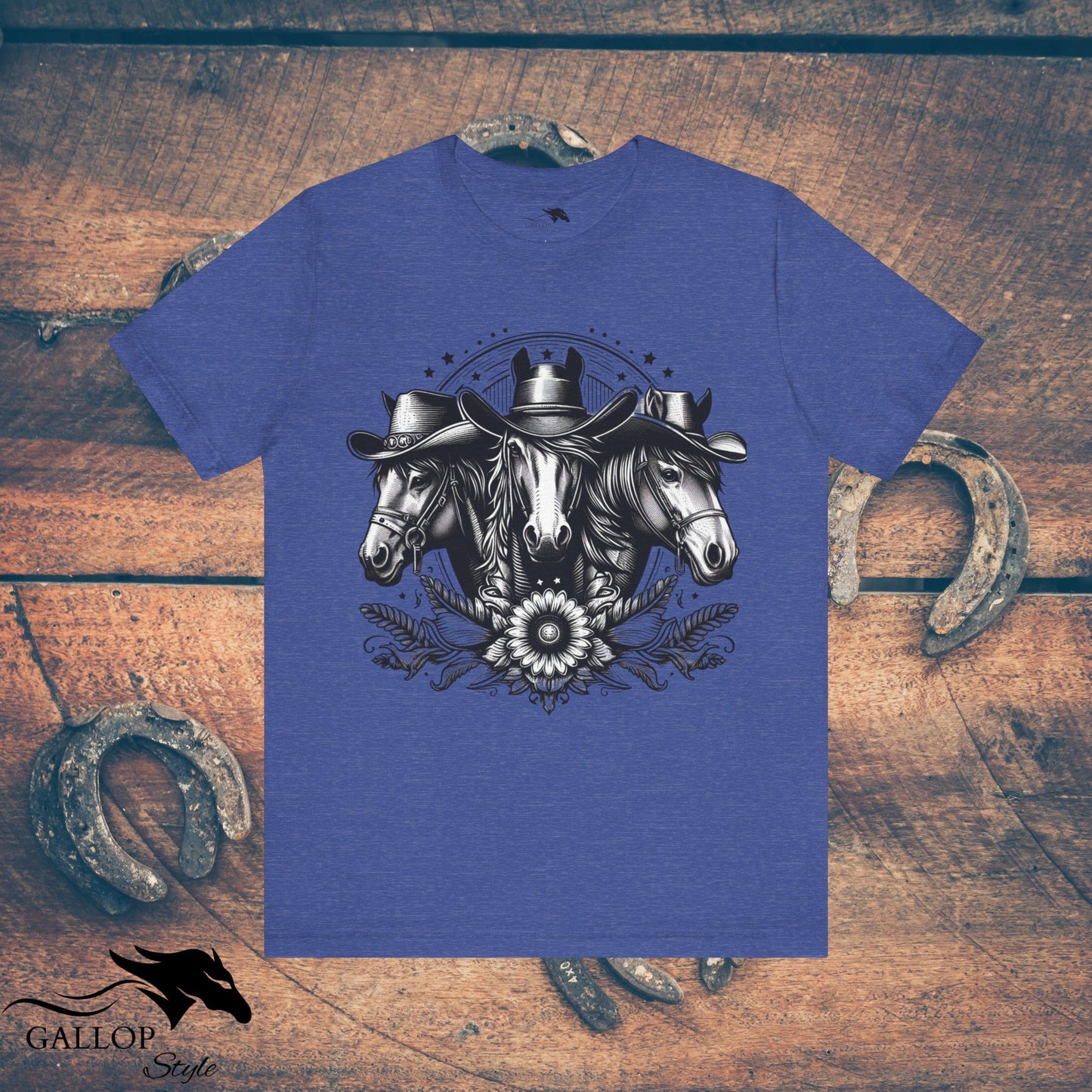 T-Shirt Heather True Royal / S Horse Trio Cowboy Hats T-Shirt GS_28