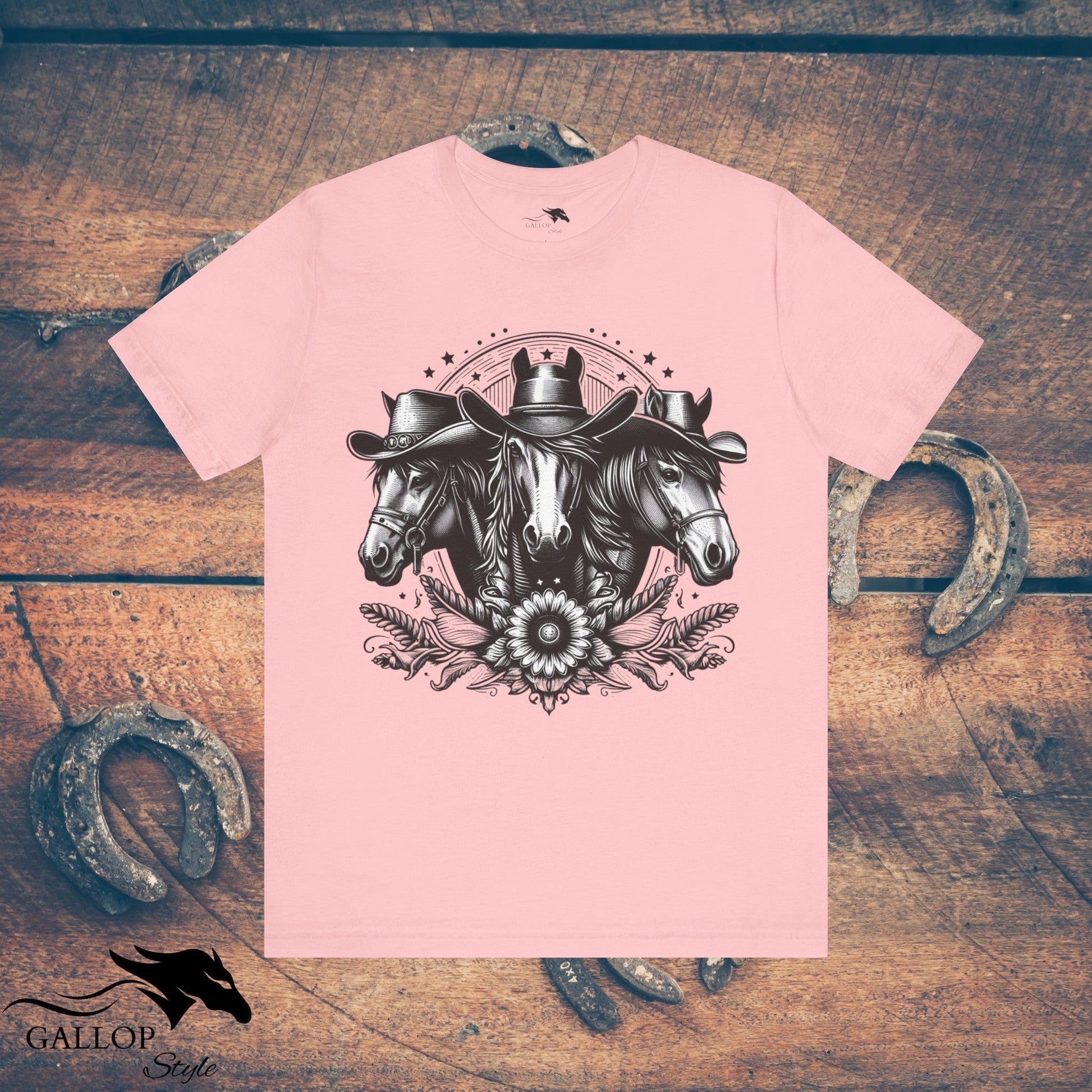 T-Shirt Pink / S Horse Trio Cowboy Hats T-Shirt GS_28